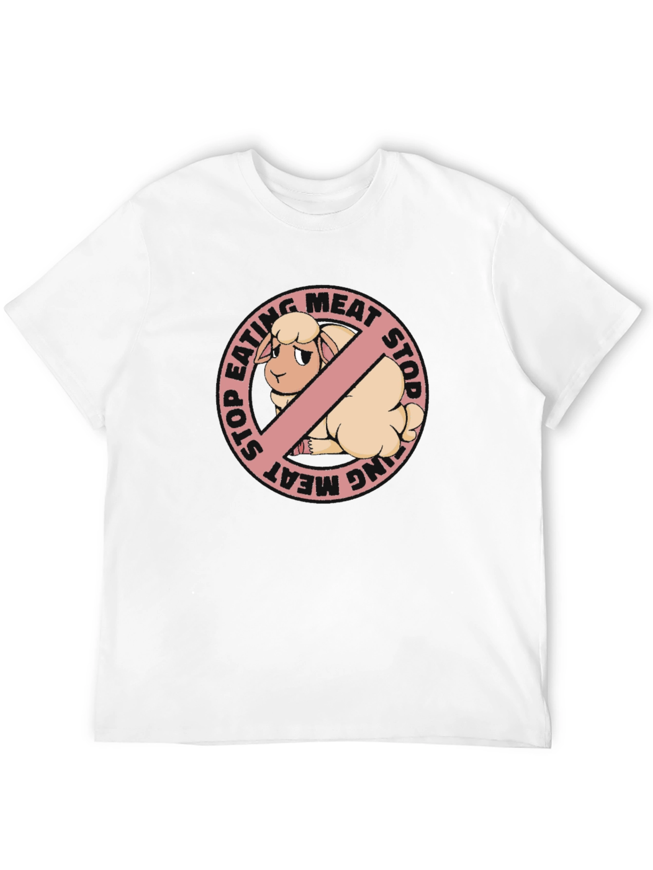 Stop Eating Meat Vegan T-Shirt with Sheep Graphic