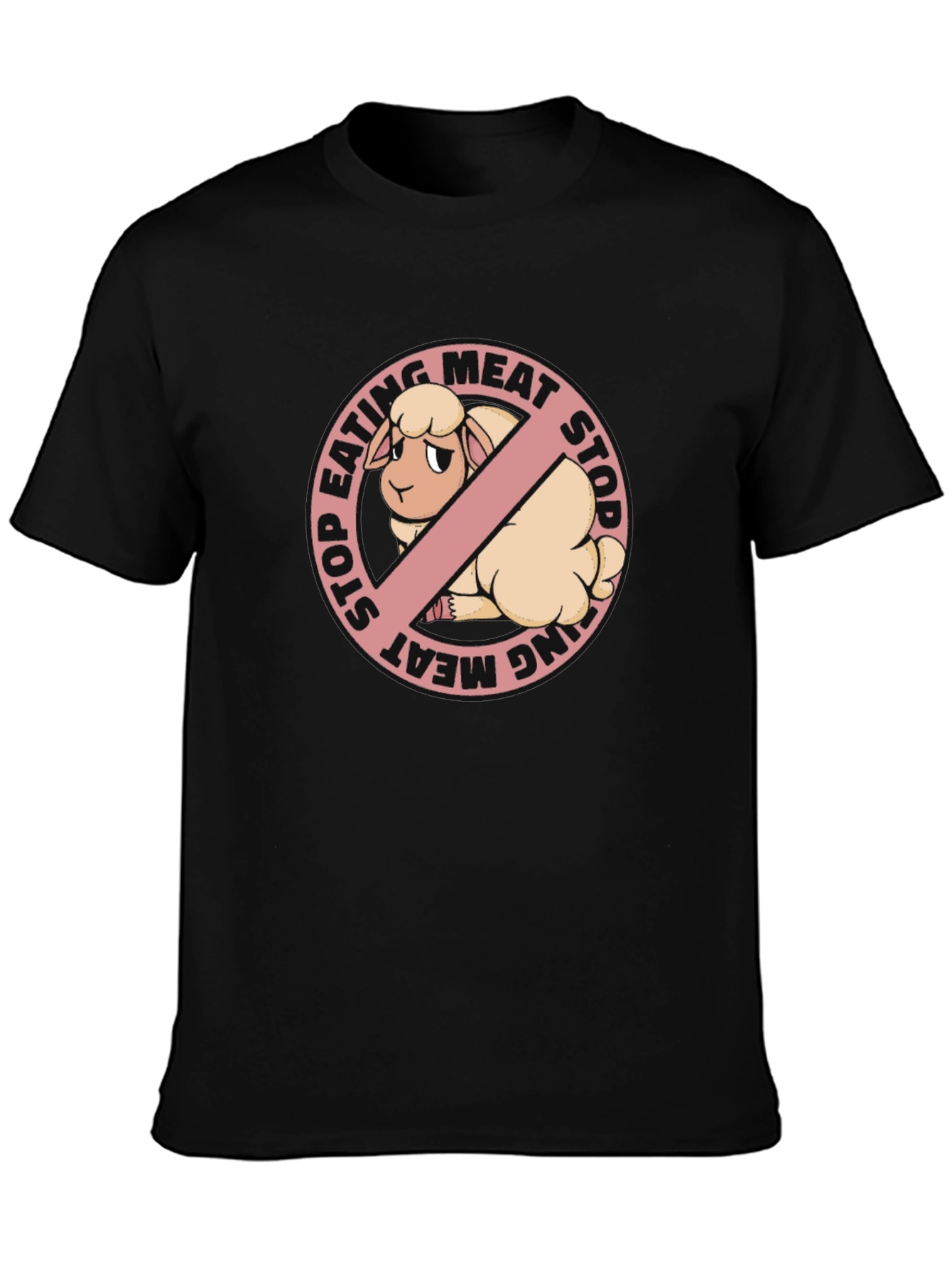 Stop Eating Meat Vegan T-Shirt with Sheep Graphic
