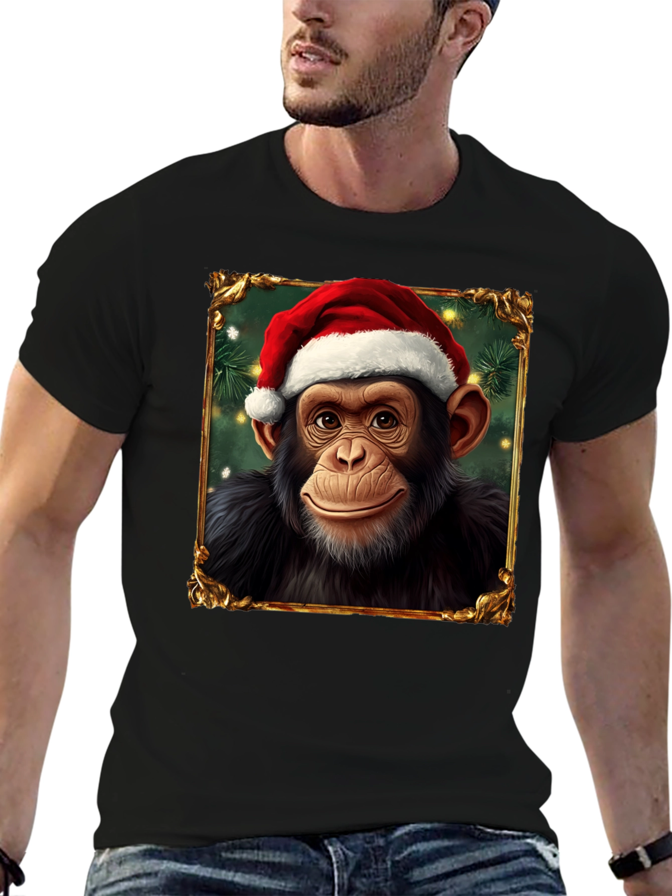 Christmas Chimpanzee Portrait T-Shirt