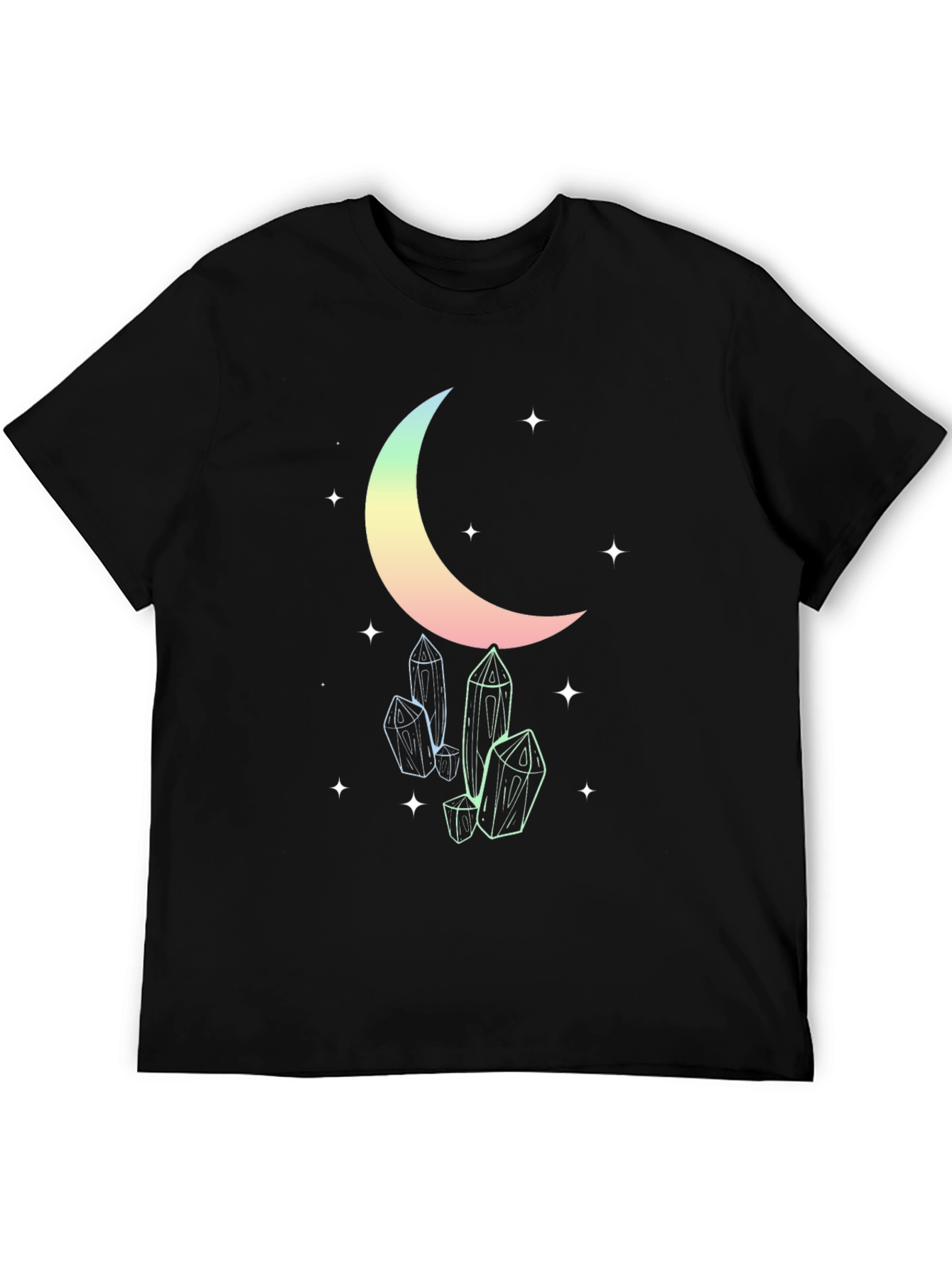 Celestial Moon & Crystals Black T-Shirt