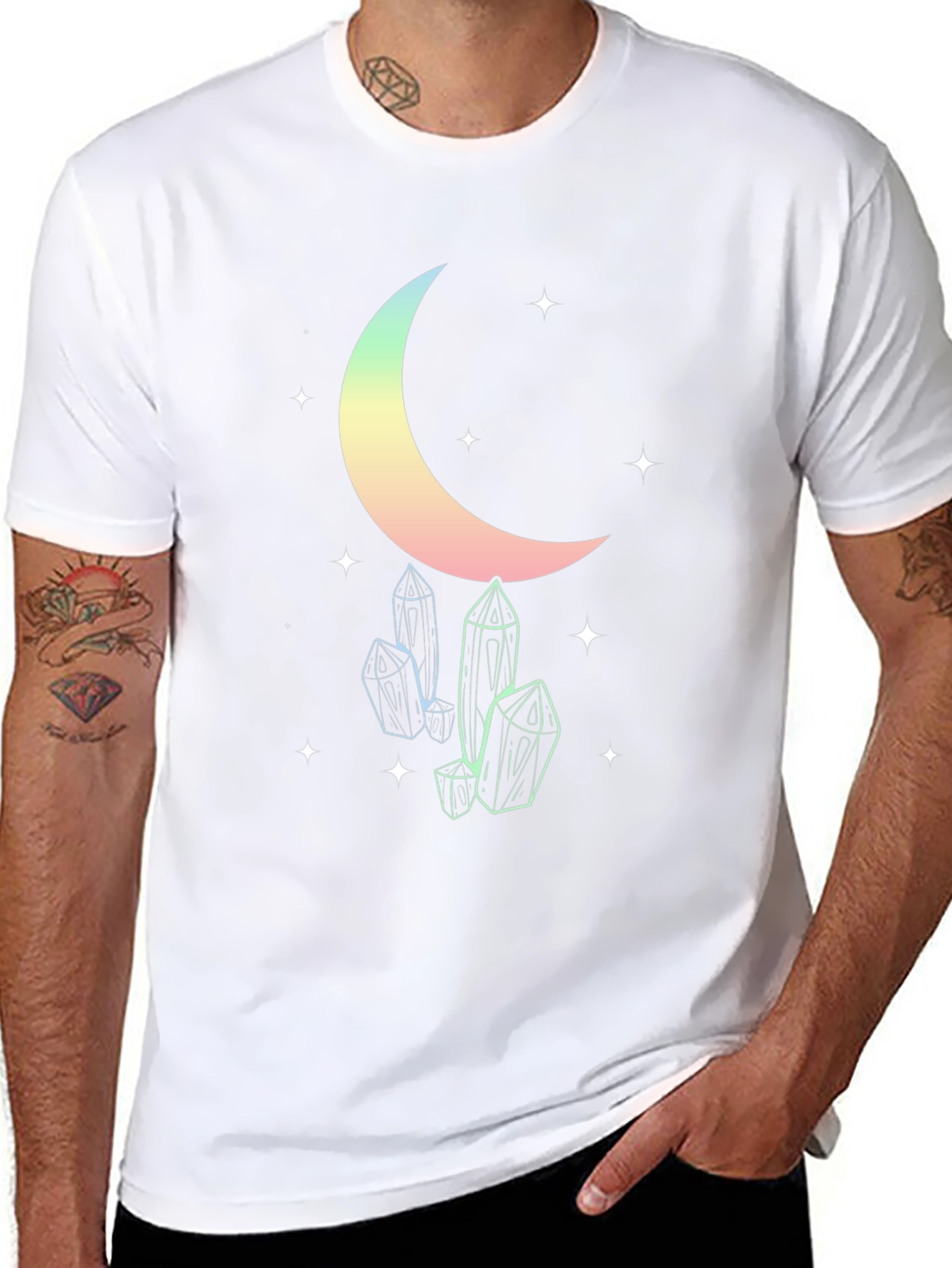 Celestial Moon & Crystals Black T-Shirt