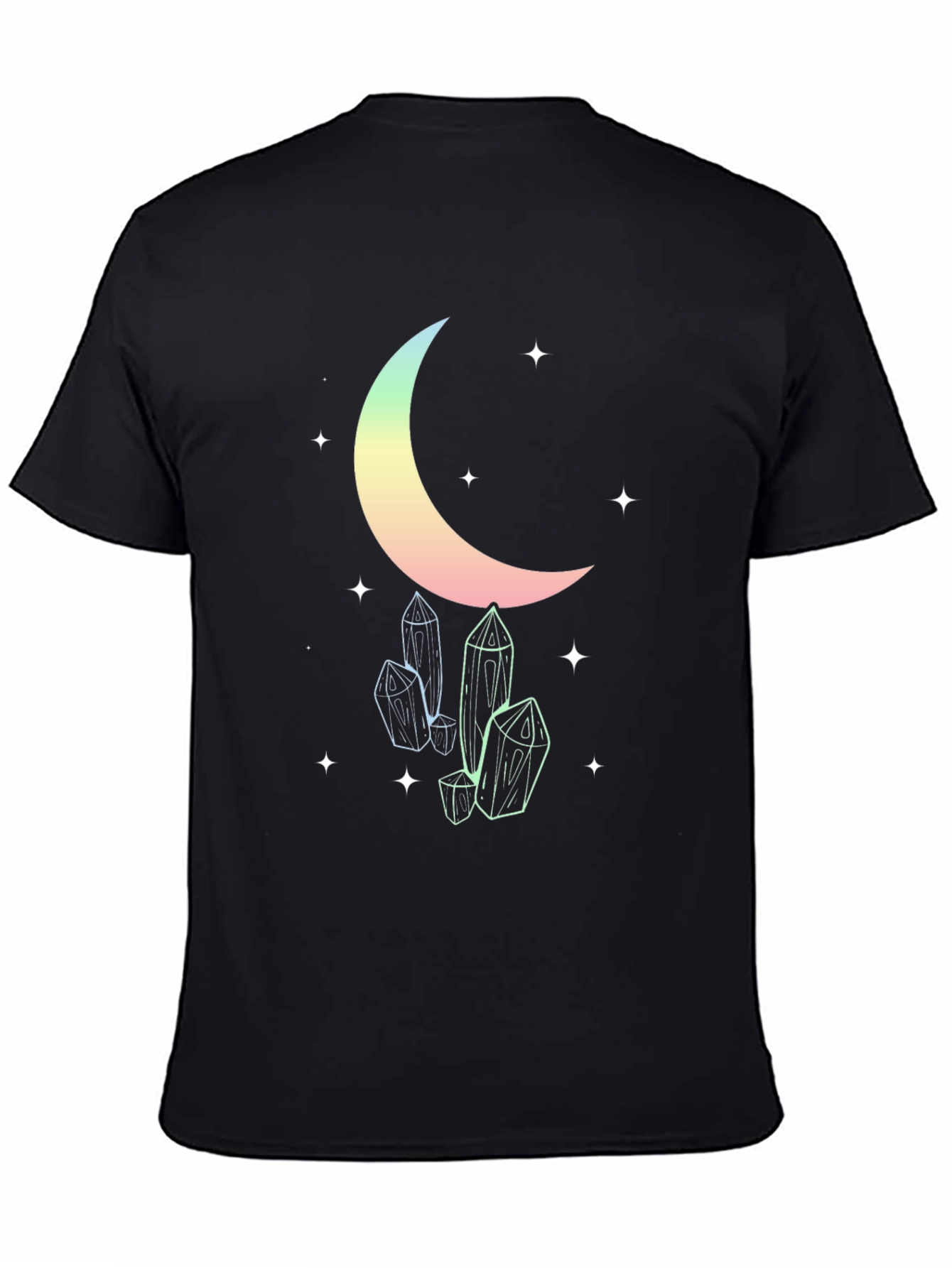 Celestial Moon & Crystals Black T-Shirt