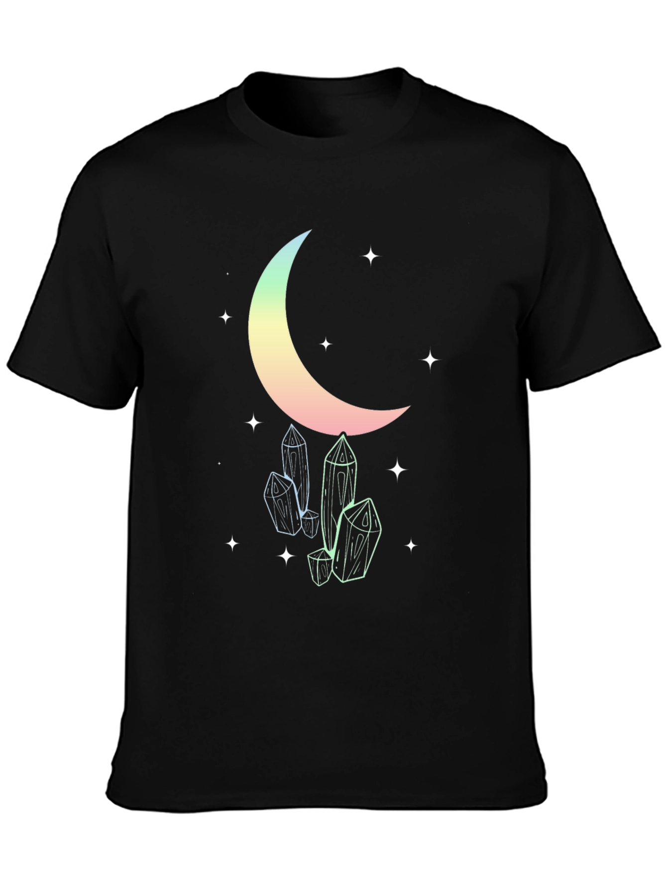 Celestial Moon & Crystals Black T-Shirt