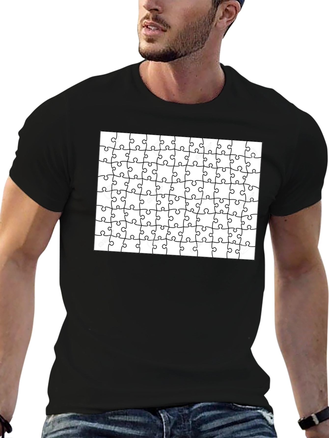 Puzzle Piece Pattern Black T-Shirt