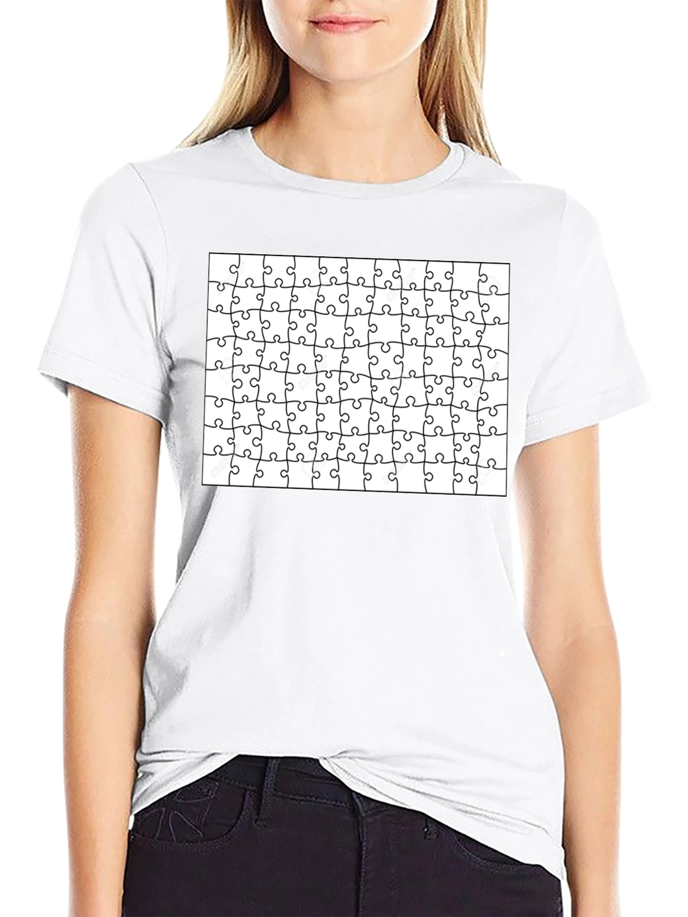 Puzzle Piece Pattern Black T-Shirt