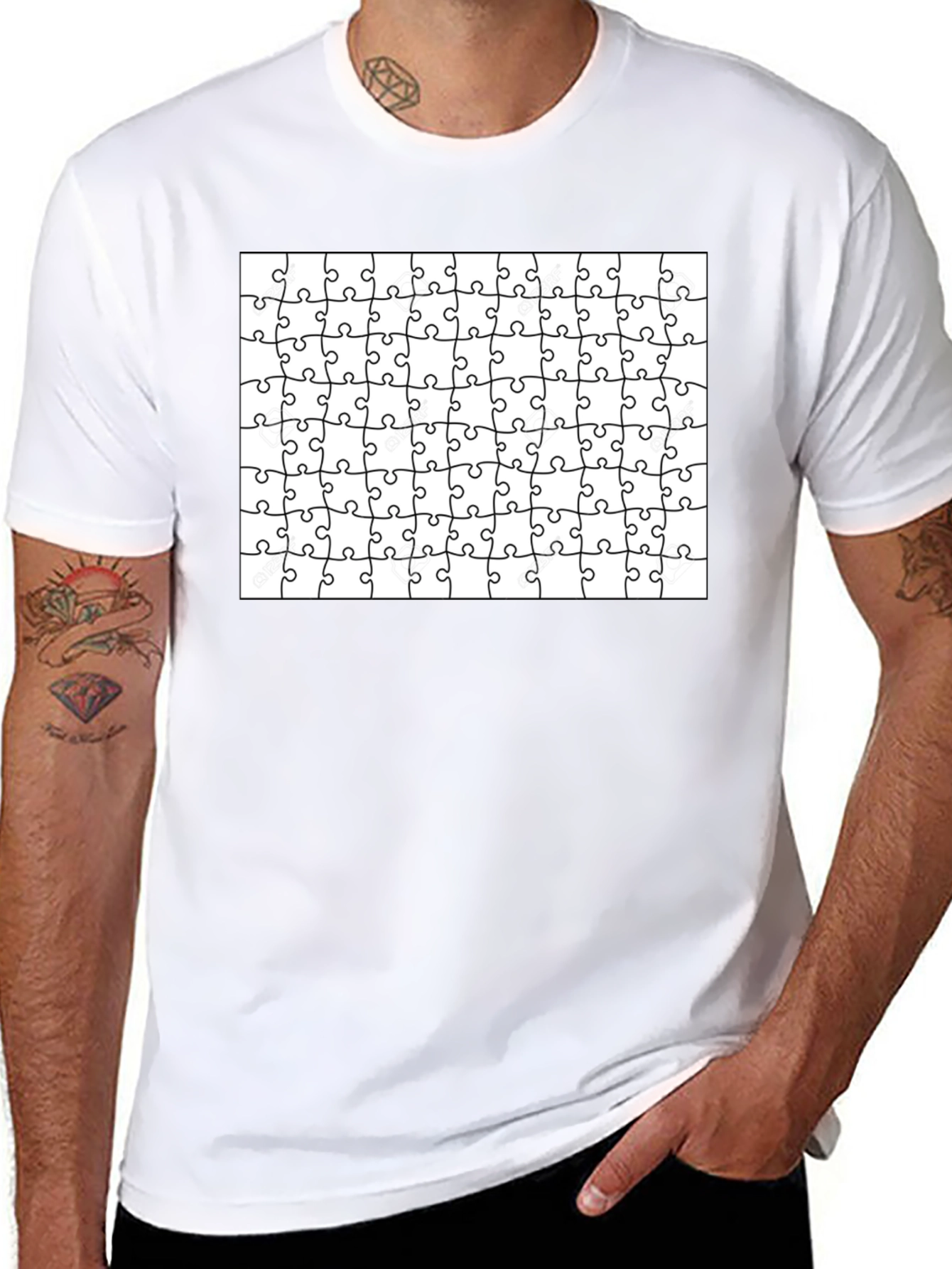 Puzzle Piece Pattern Black T-Shirt