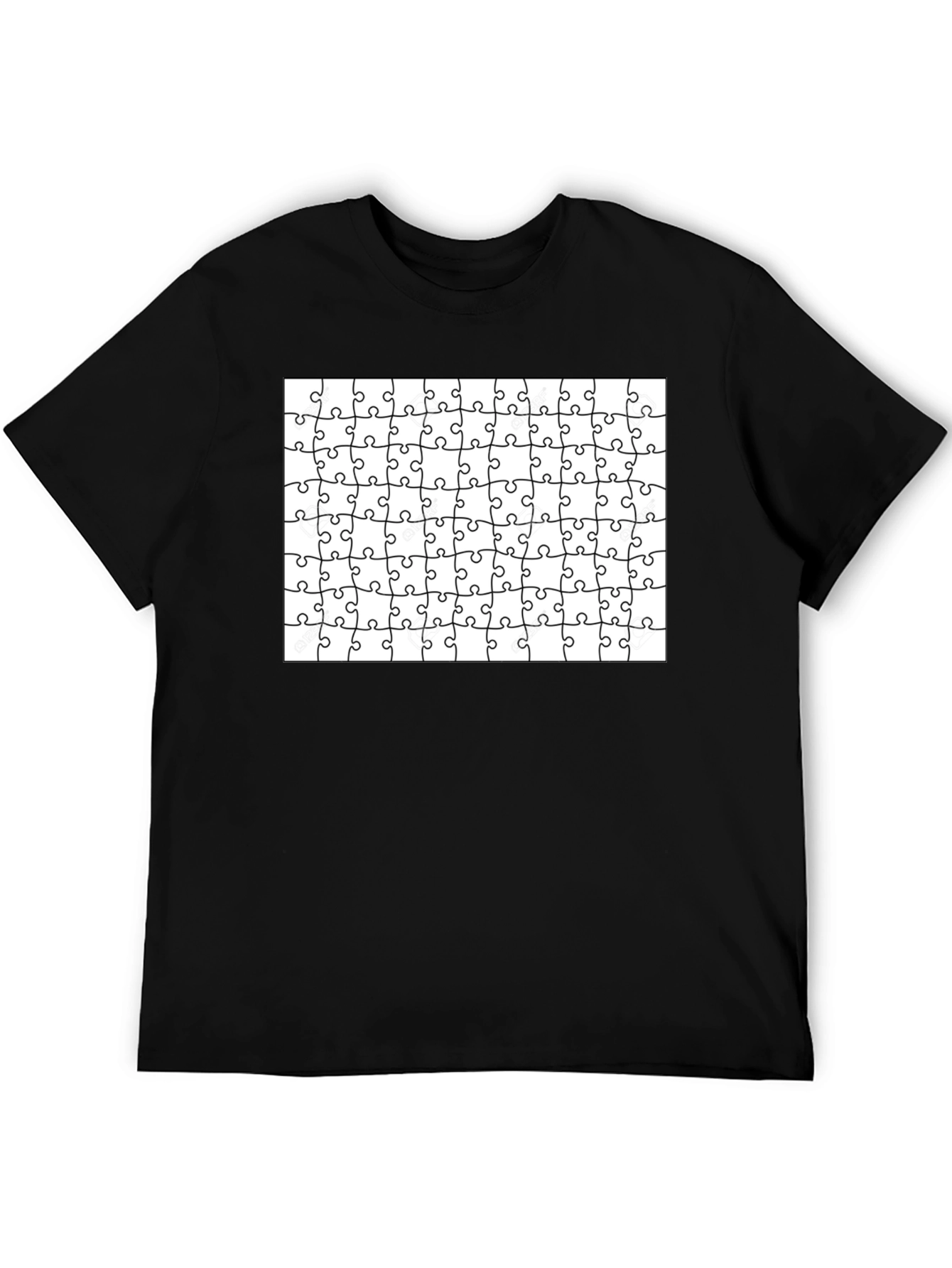Puzzle Piece Pattern Black T-Shirt