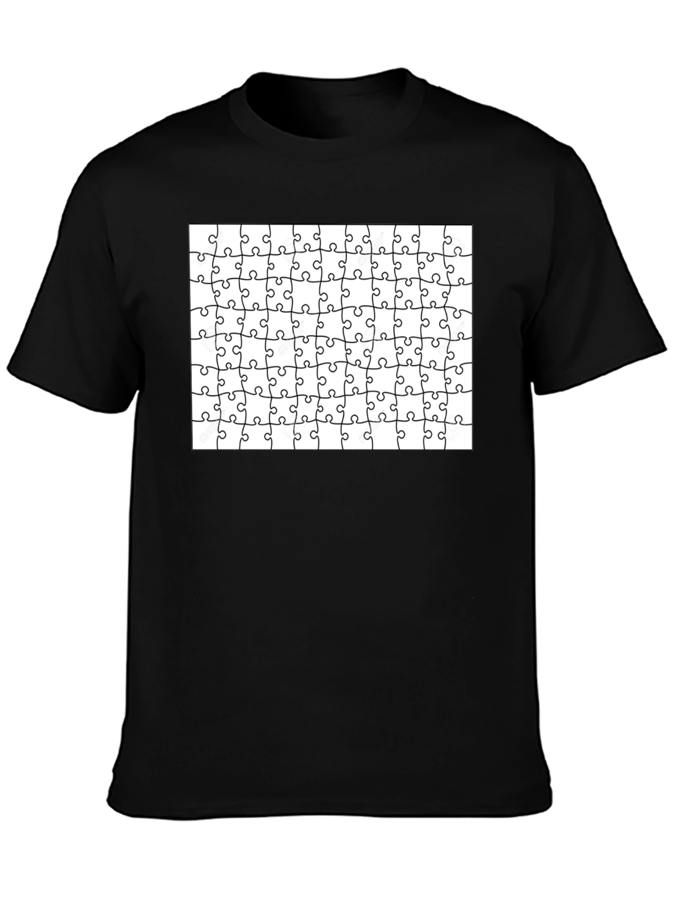 Puzzle Piece Pattern Black T-Shirt