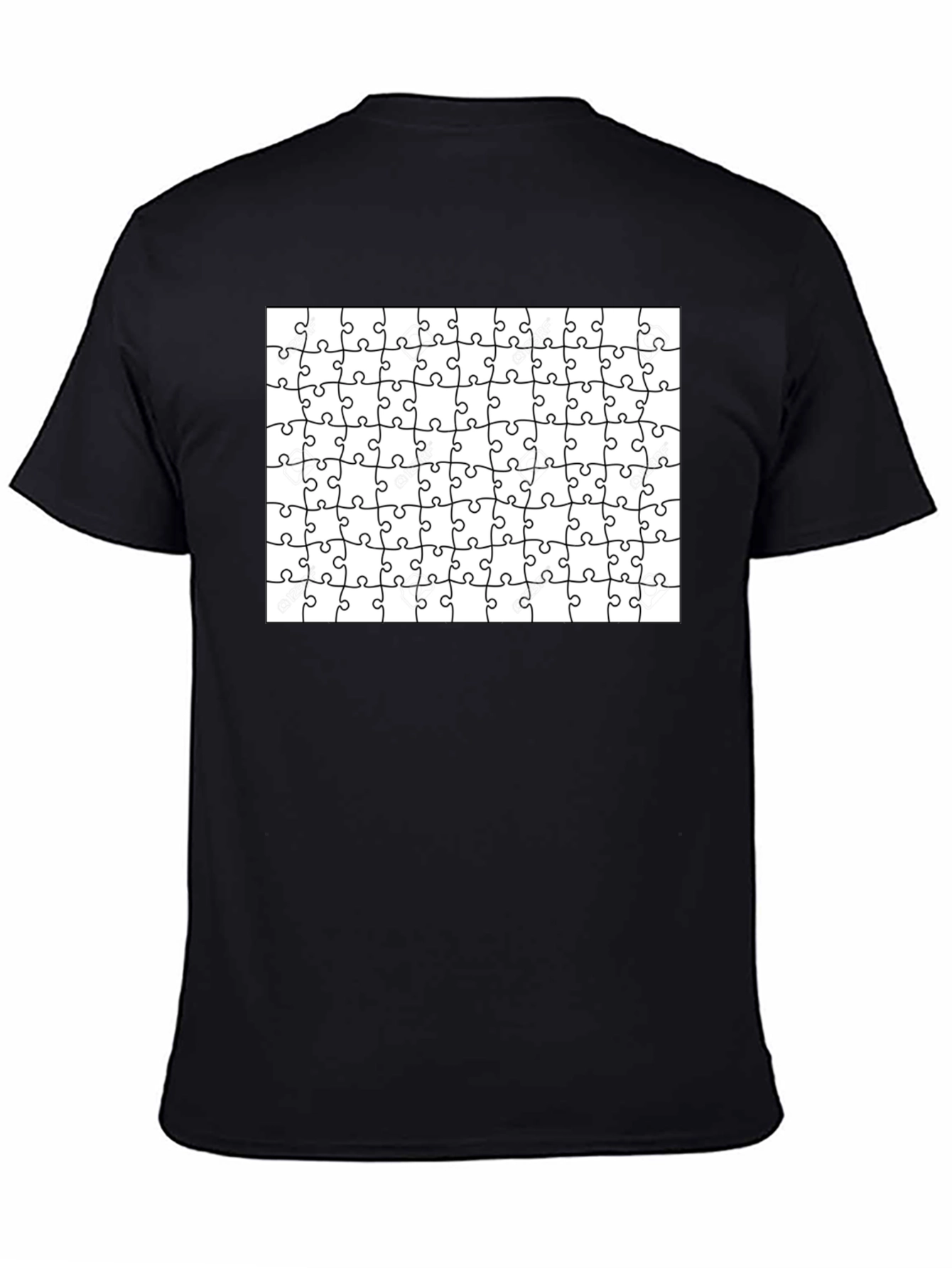 Puzzle Piece Pattern Black T-Shirt