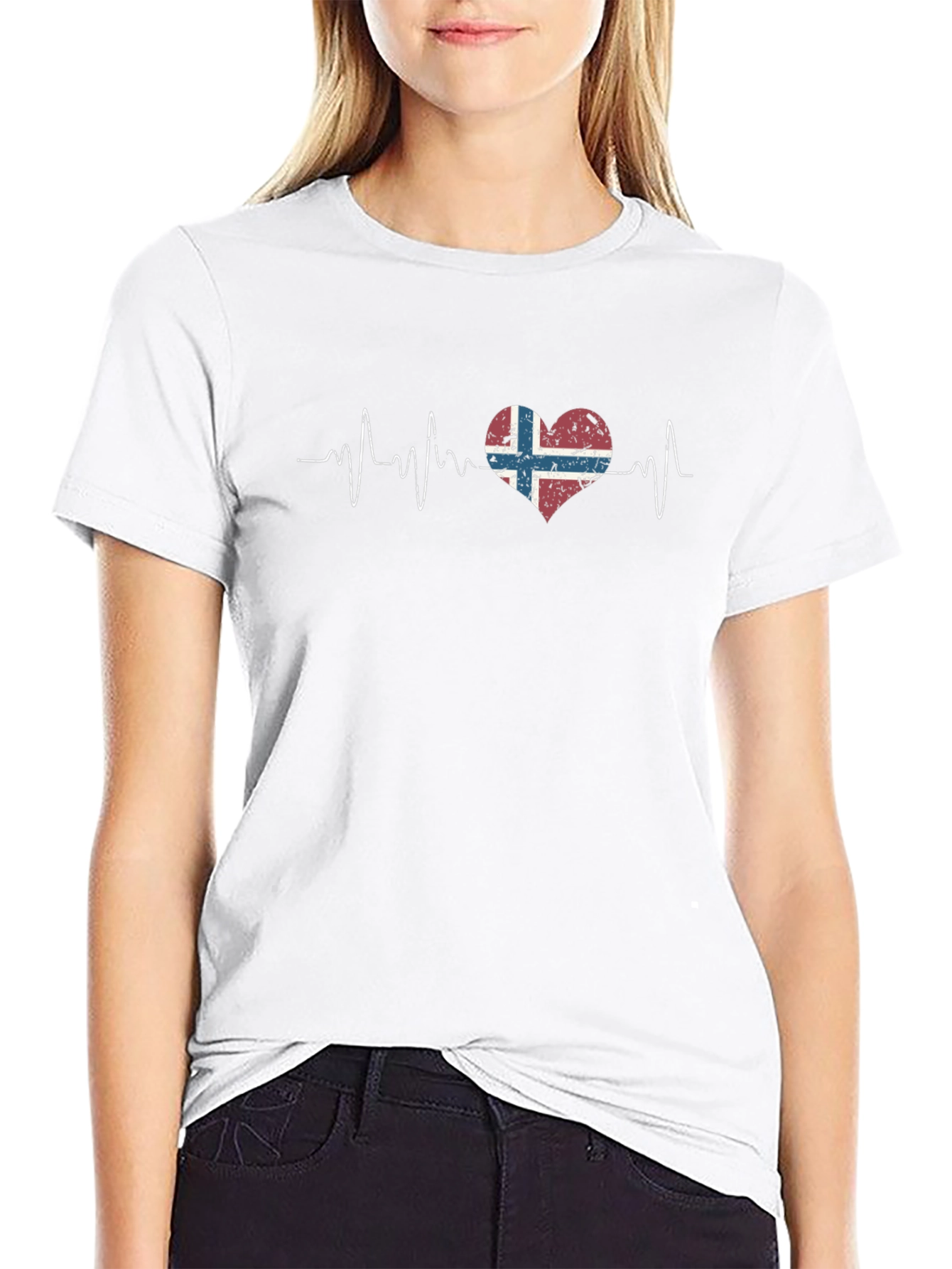 Norway Flag Heartbeat T-Shirt - Distressed Design