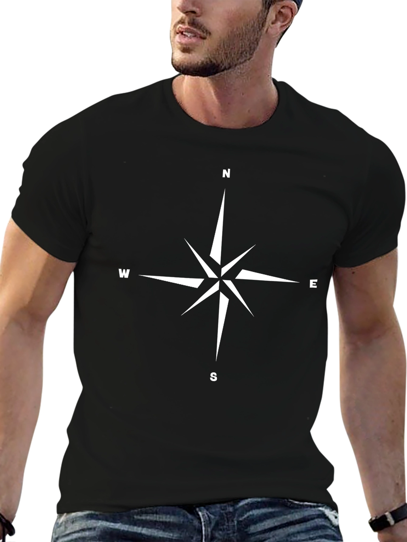 Compass Rose Graphic T-Shirt - Black Cotton Blend