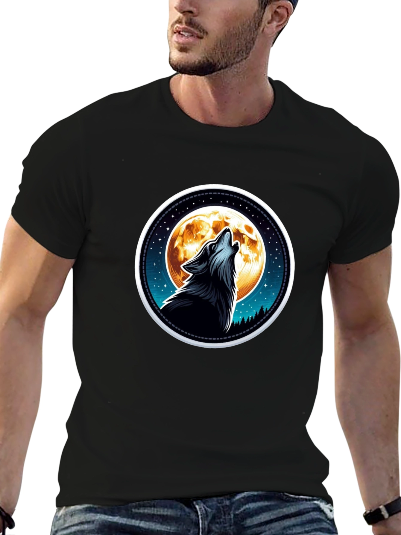 Wolf Moon Graphic T-Shirt - Black Cotton Tee