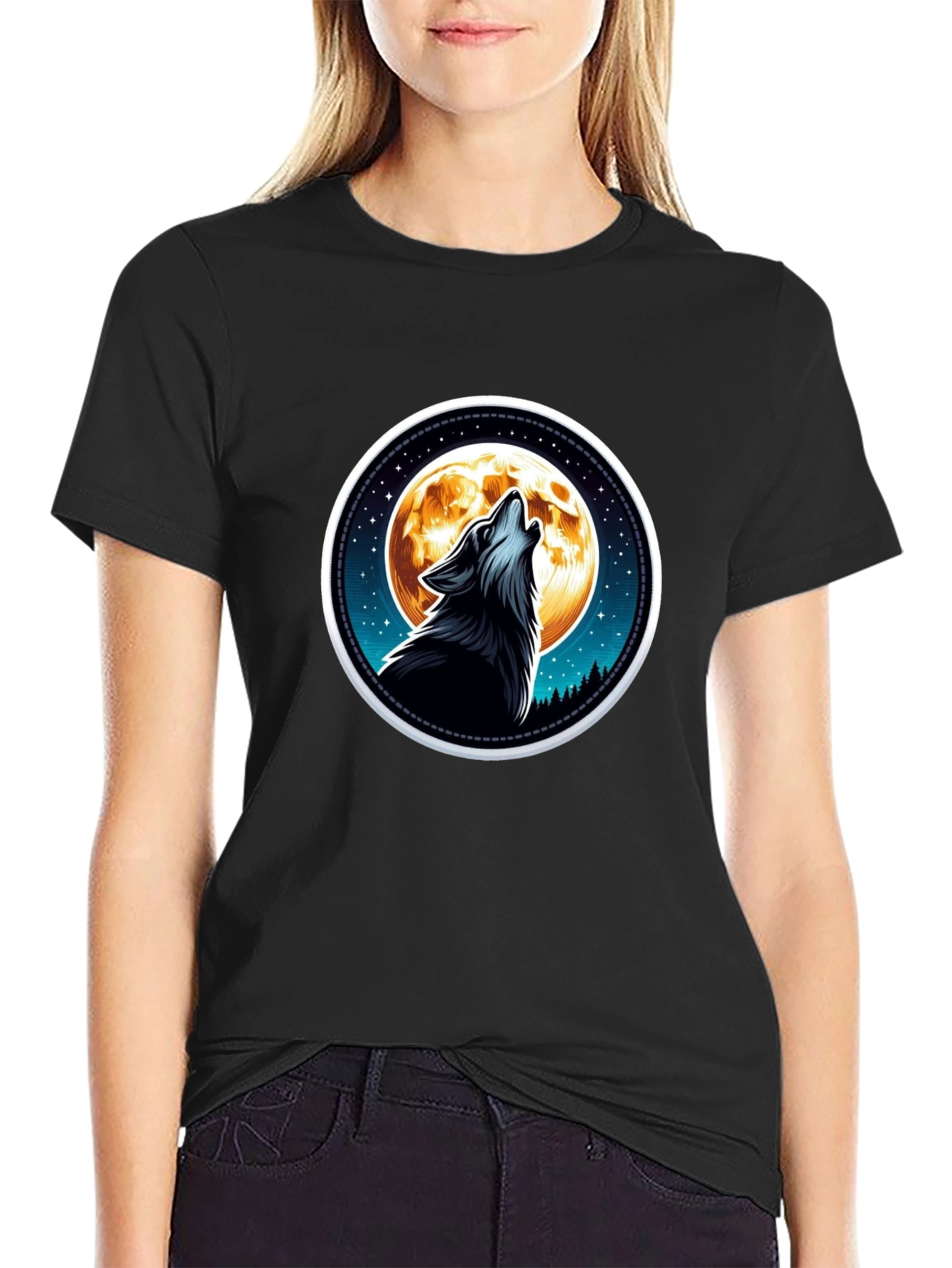 Wolf Moon Graphic T-Shirt - Black Cotton Tee