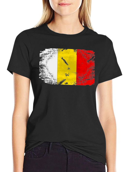Belgium Flag Distressed T-Shirt - Black