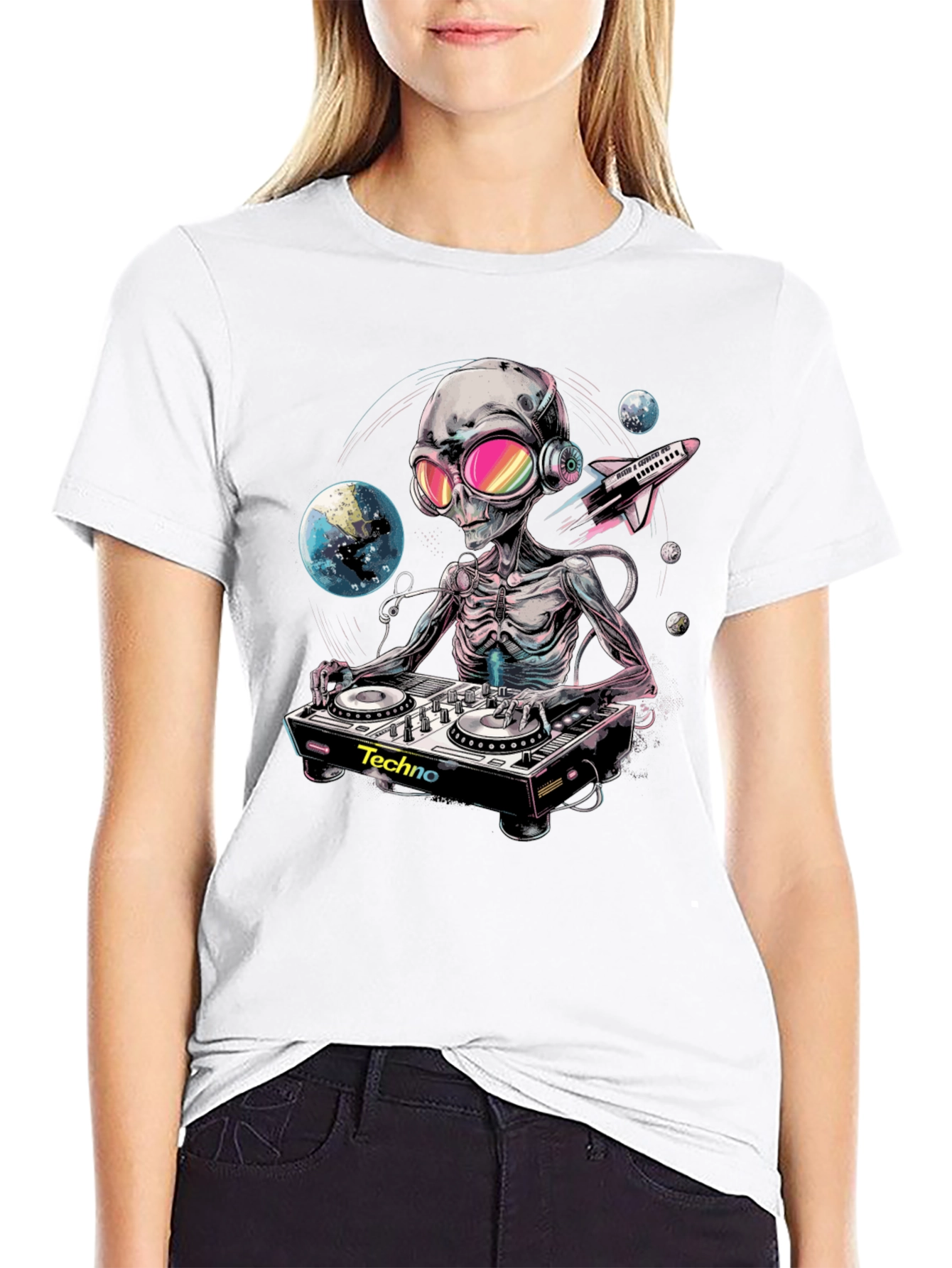 Alien DJ Graphic Tee - Space Techno Music T-Shirt