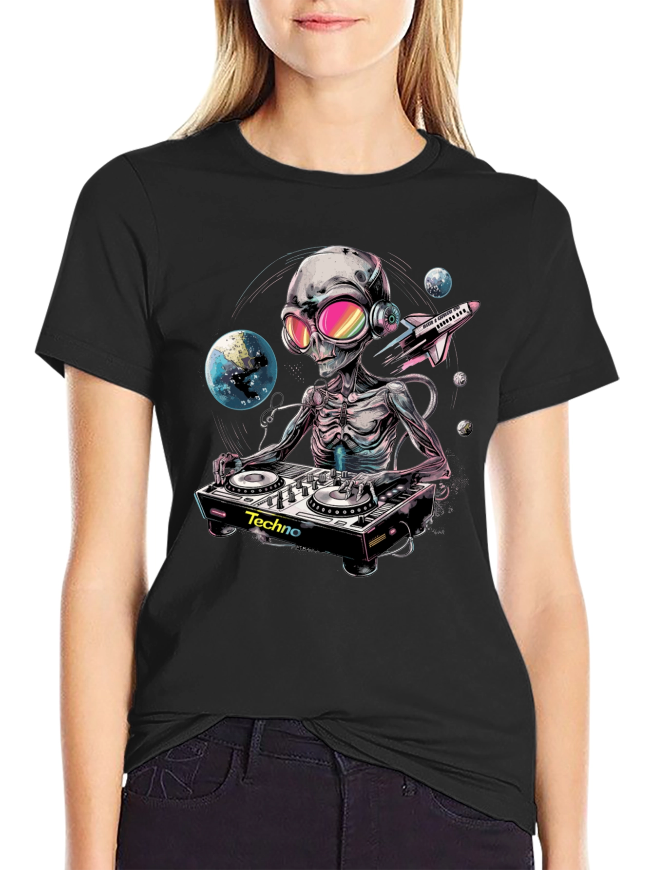 Alien DJ Graphic Tee - Space Techno Music T-Shirt