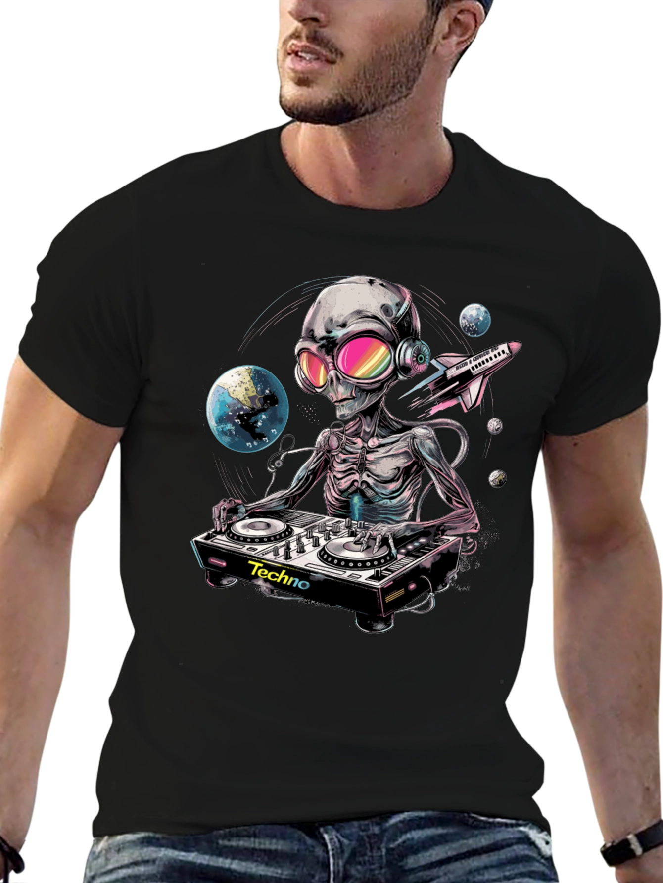 Alien DJ Graphic Tee - Space Techno Music T-Shirt
