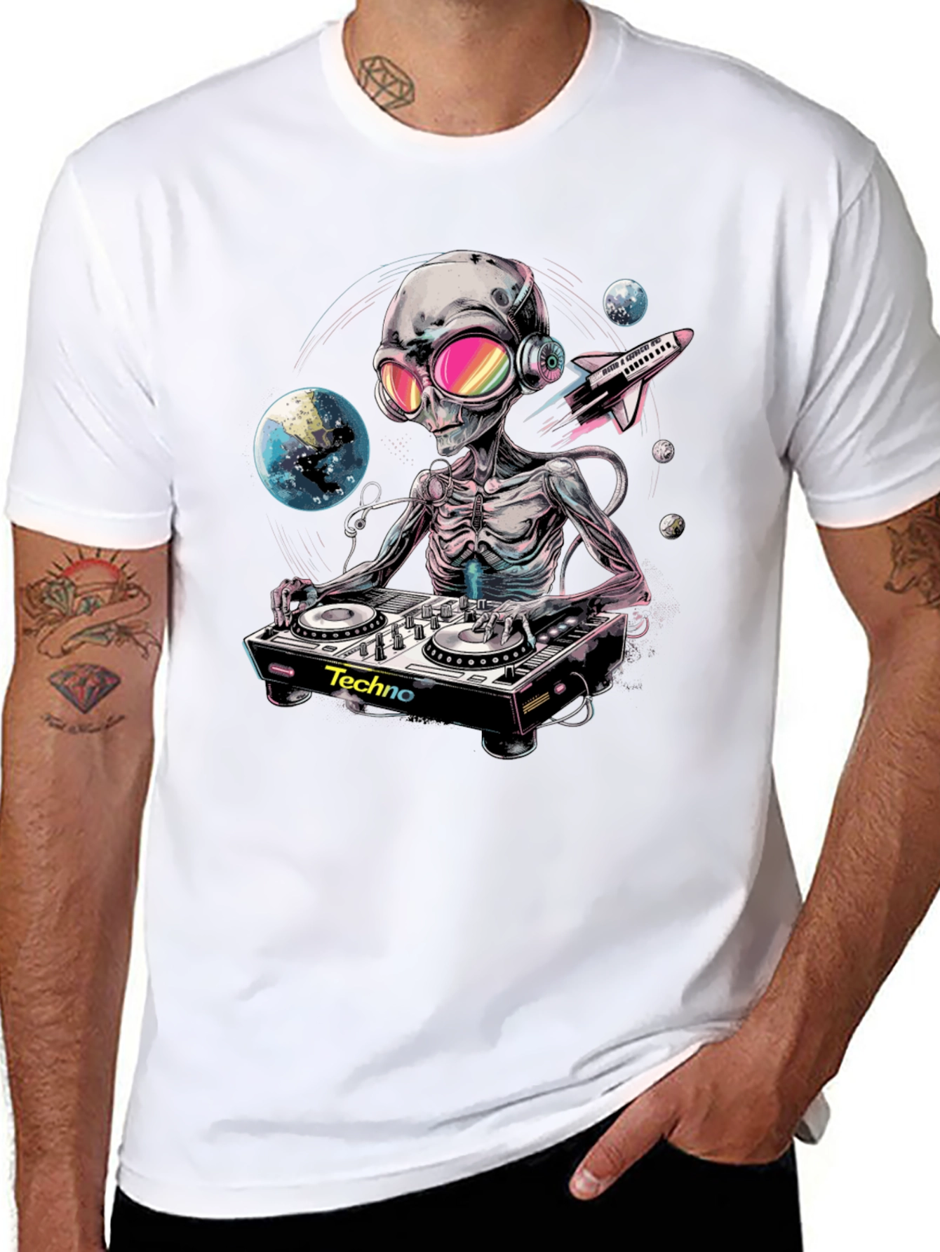 Alien DJ Graphic Tee - Space Techno Music T-Shirt