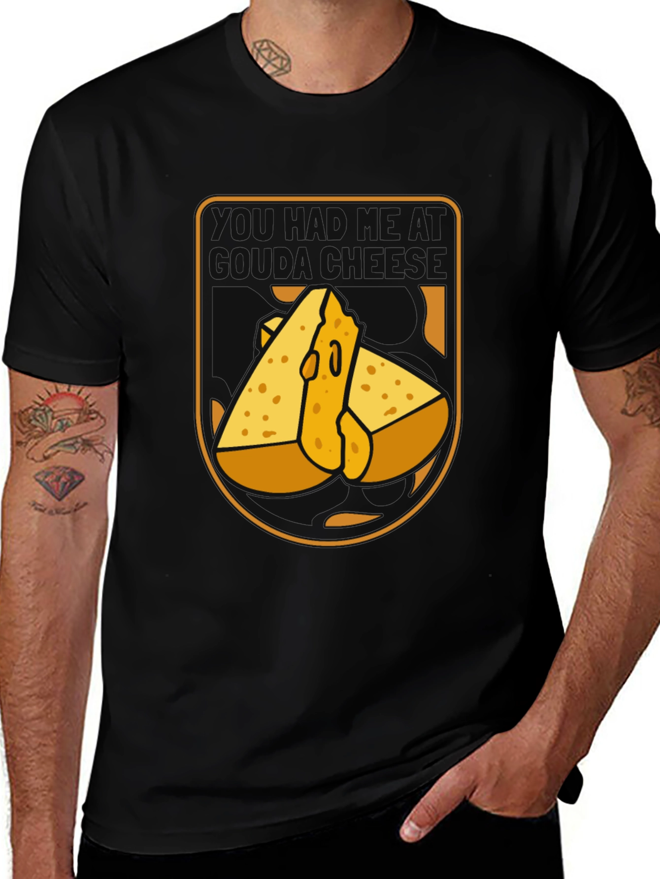 Funny Cheese Graphic Black T-Shirt