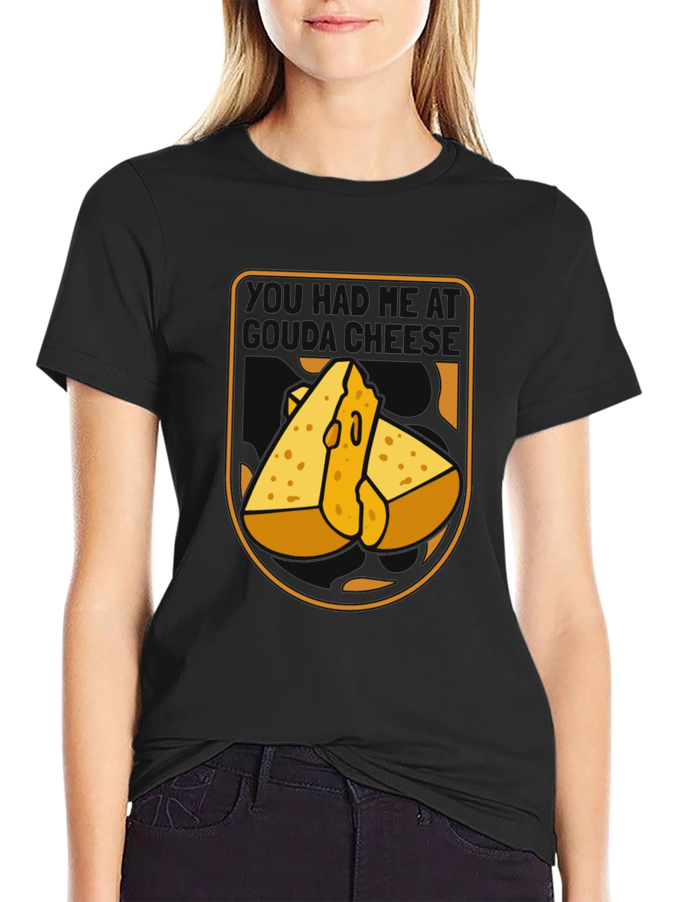 Funny Cheese Graphic Black T-Shirt