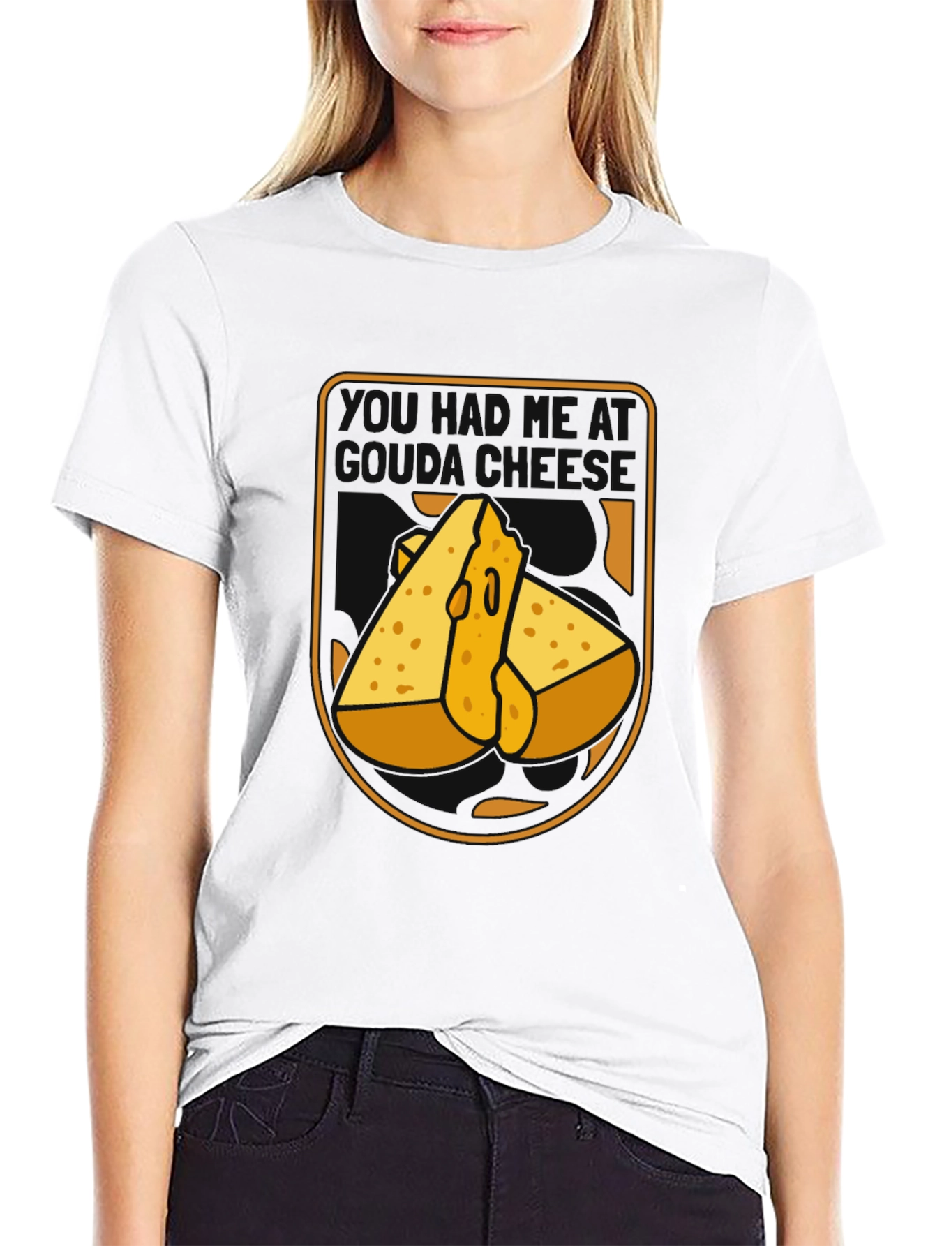 Funny Cheese Graphic Black T-Shirt