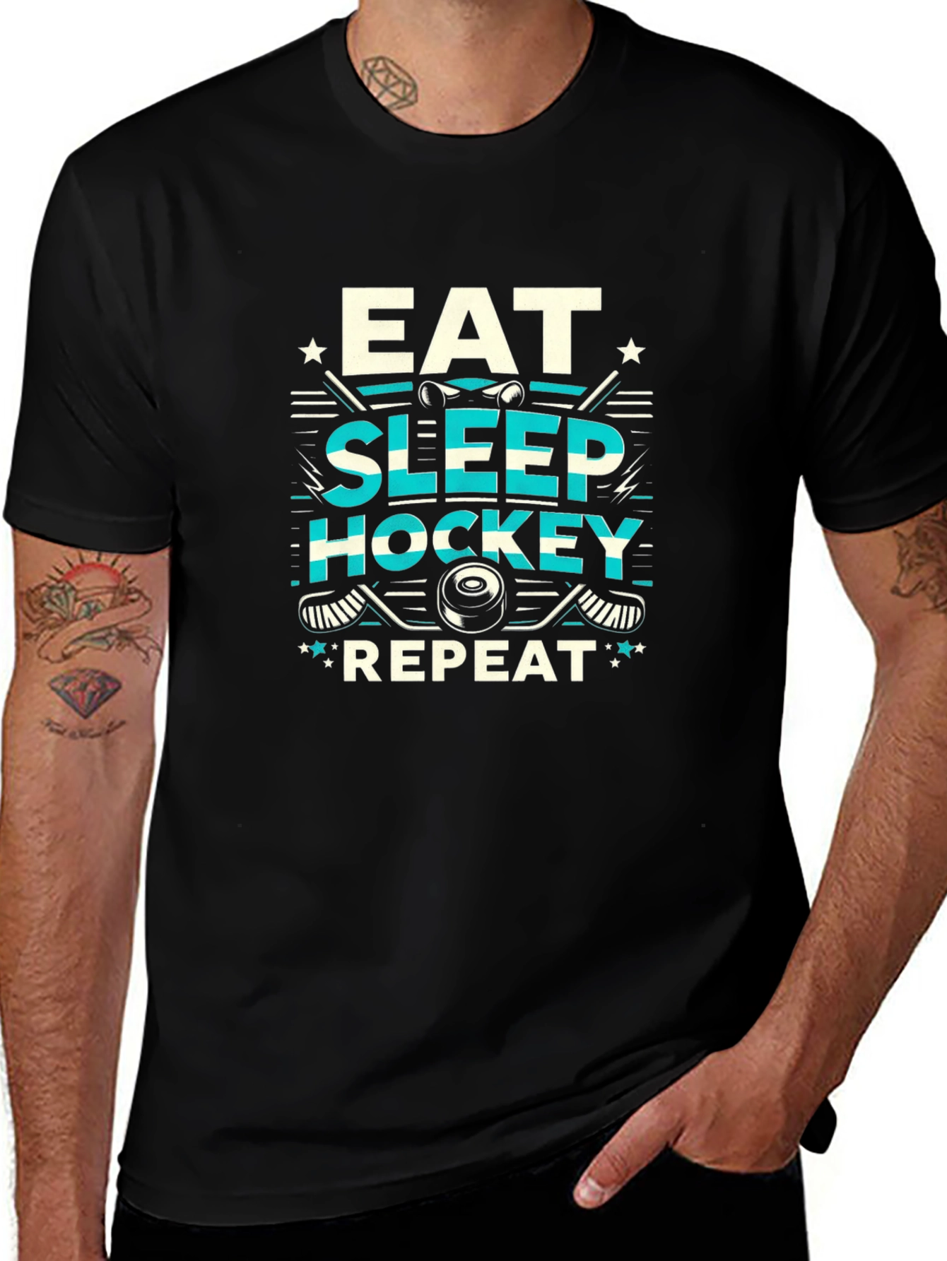 Eat Sleep Hockey Repeat Graphic Tee