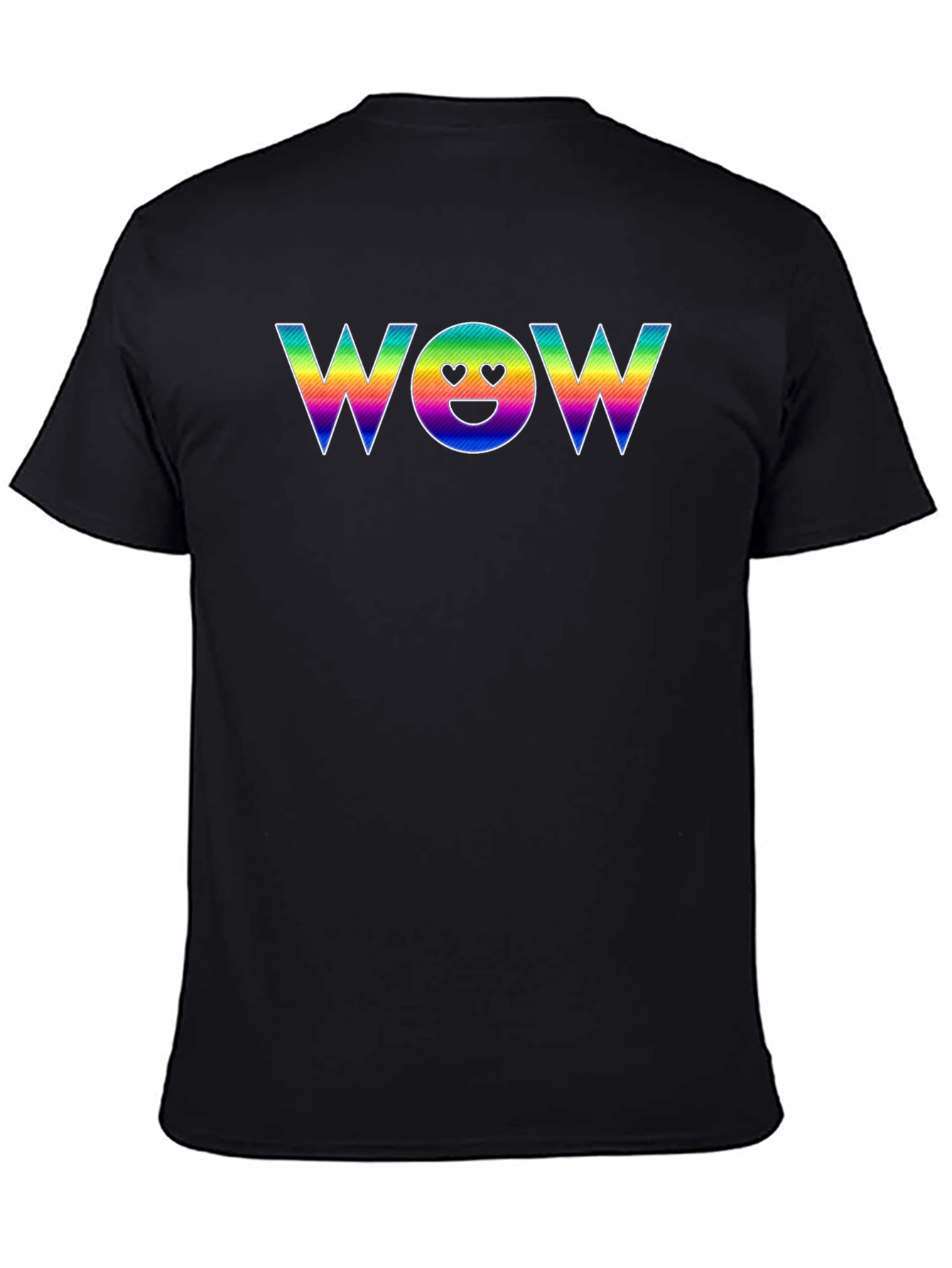 Rainbow WOW Emoji Graphic Black T-Shirt