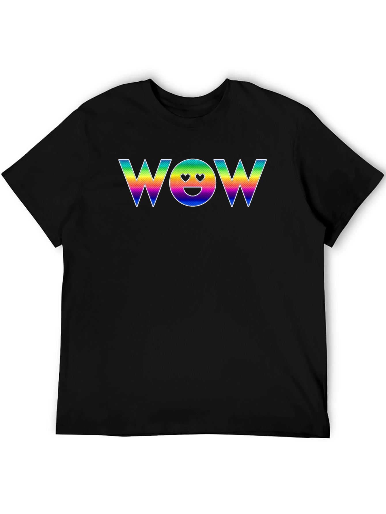 Rainbow WOW Emoji Graphic Black T-Shirt