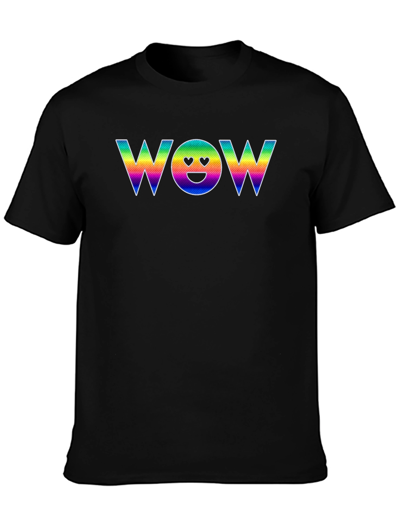 Rainbow WOW Emoji Graphic Black T-Shirt