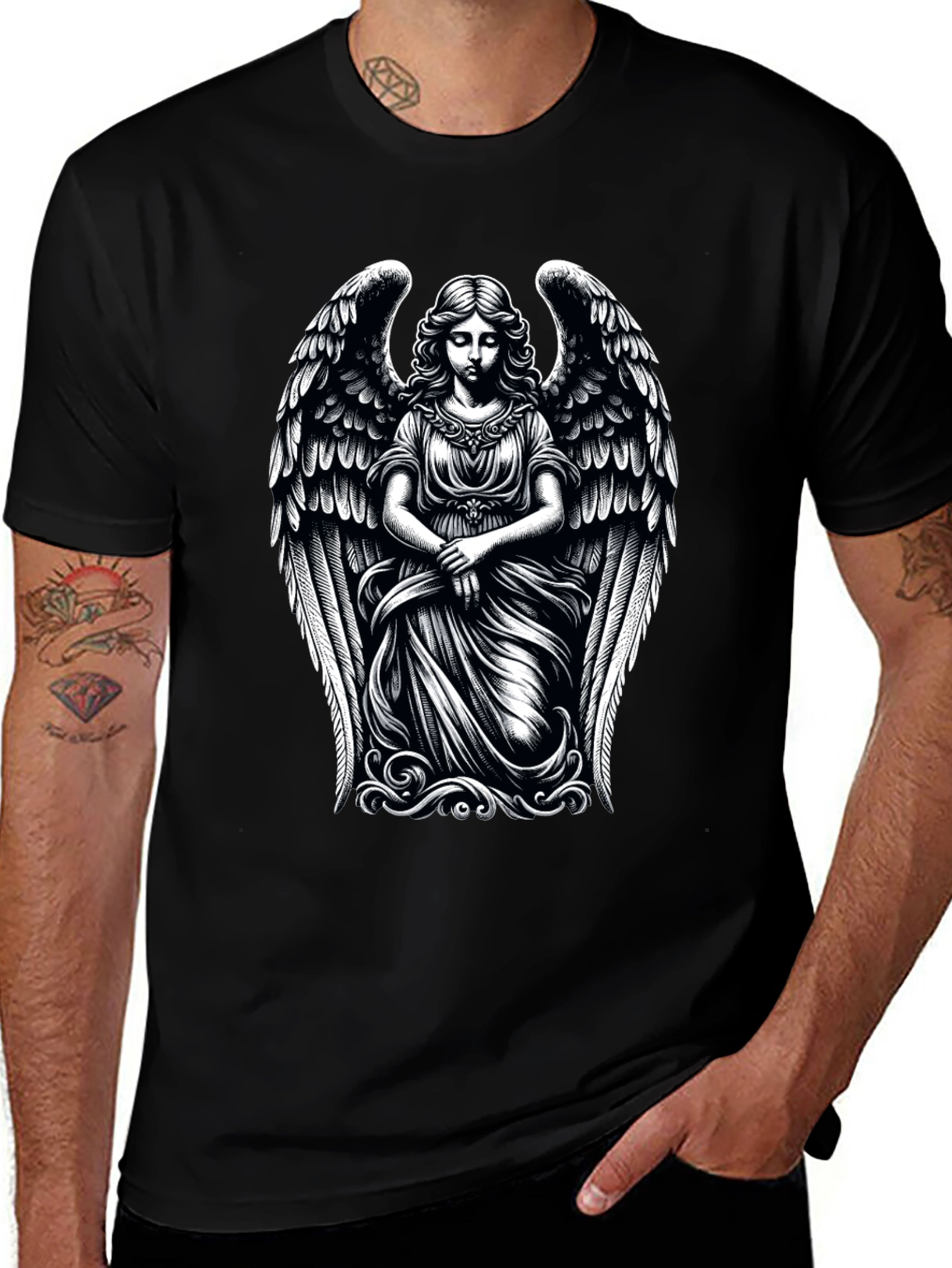 Angel Wings Graphic Print Black T-Shirt