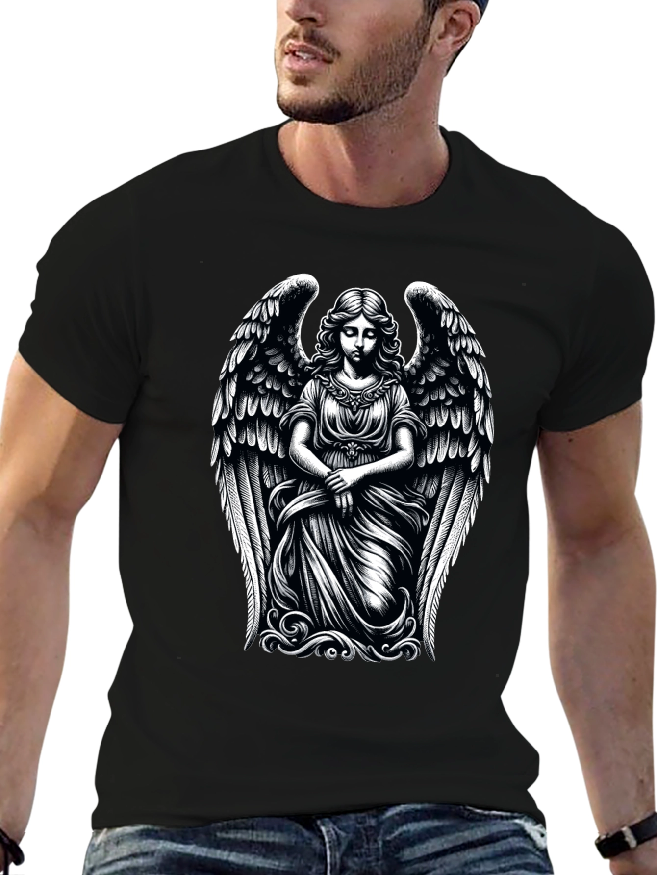 Angel Wings Graphic Print Black T-Shirt