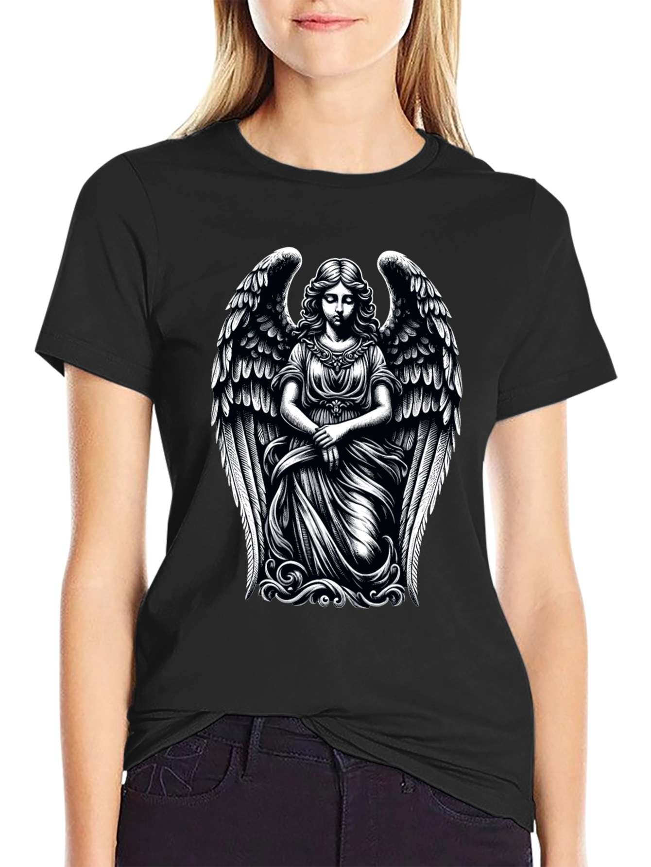 Angel Wings Graphic Print Black T-Shirt