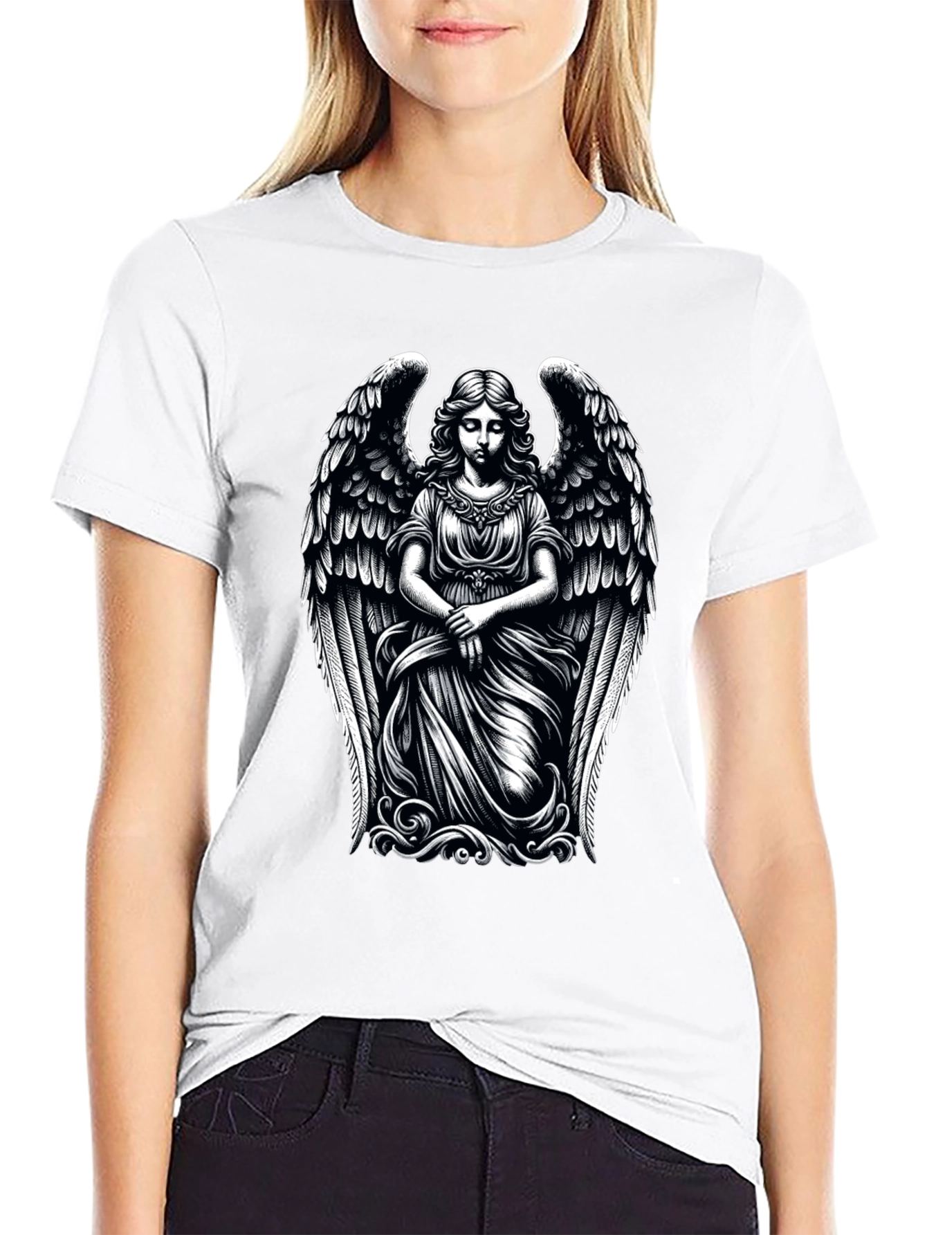Angel Wings Graphic Print Black T-Shirt
