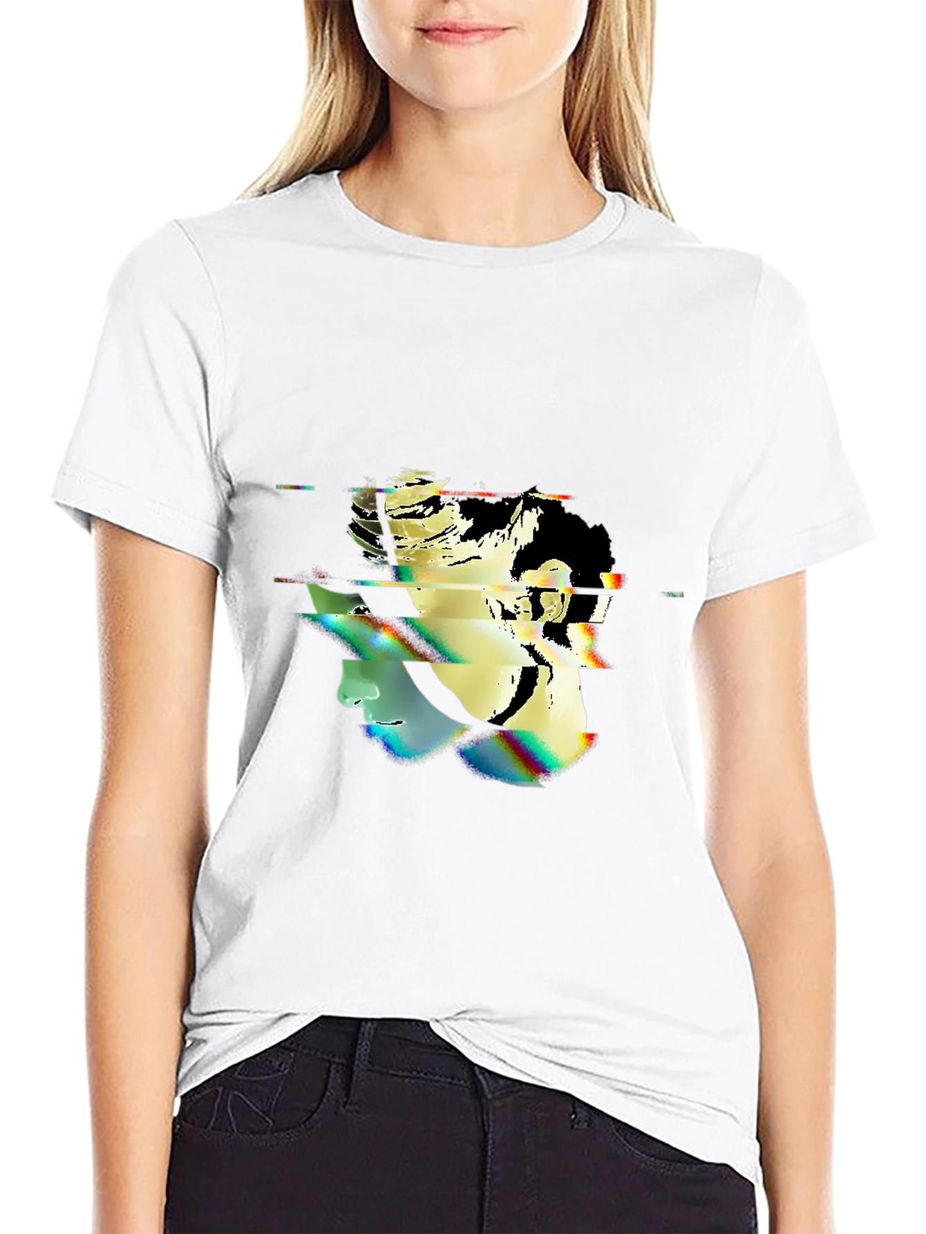 Glitch Portrait Black T-Shirt - Modern Graphic Tee