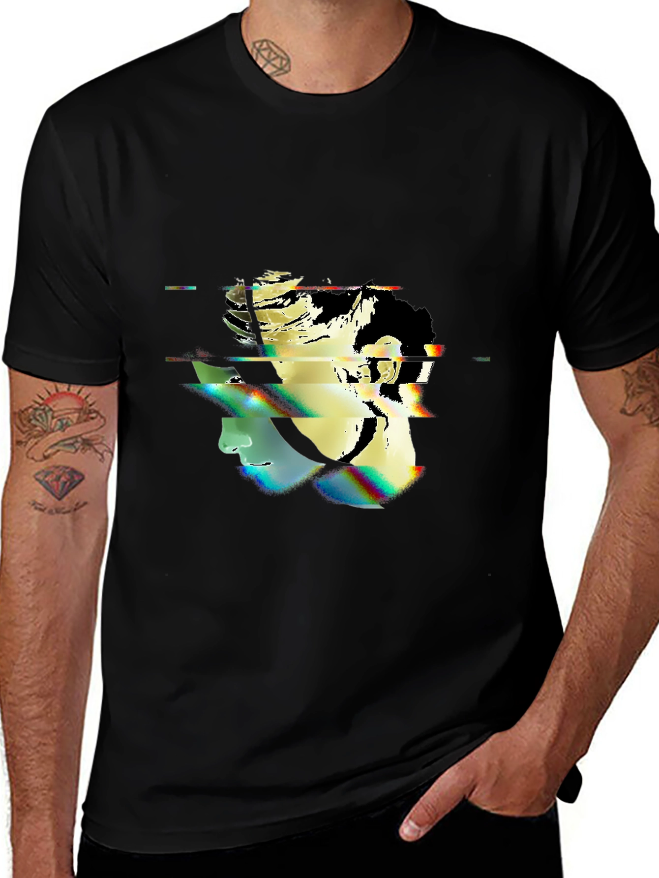 Glitch Portrait Black T-Shirt - Modern Graphic Tee