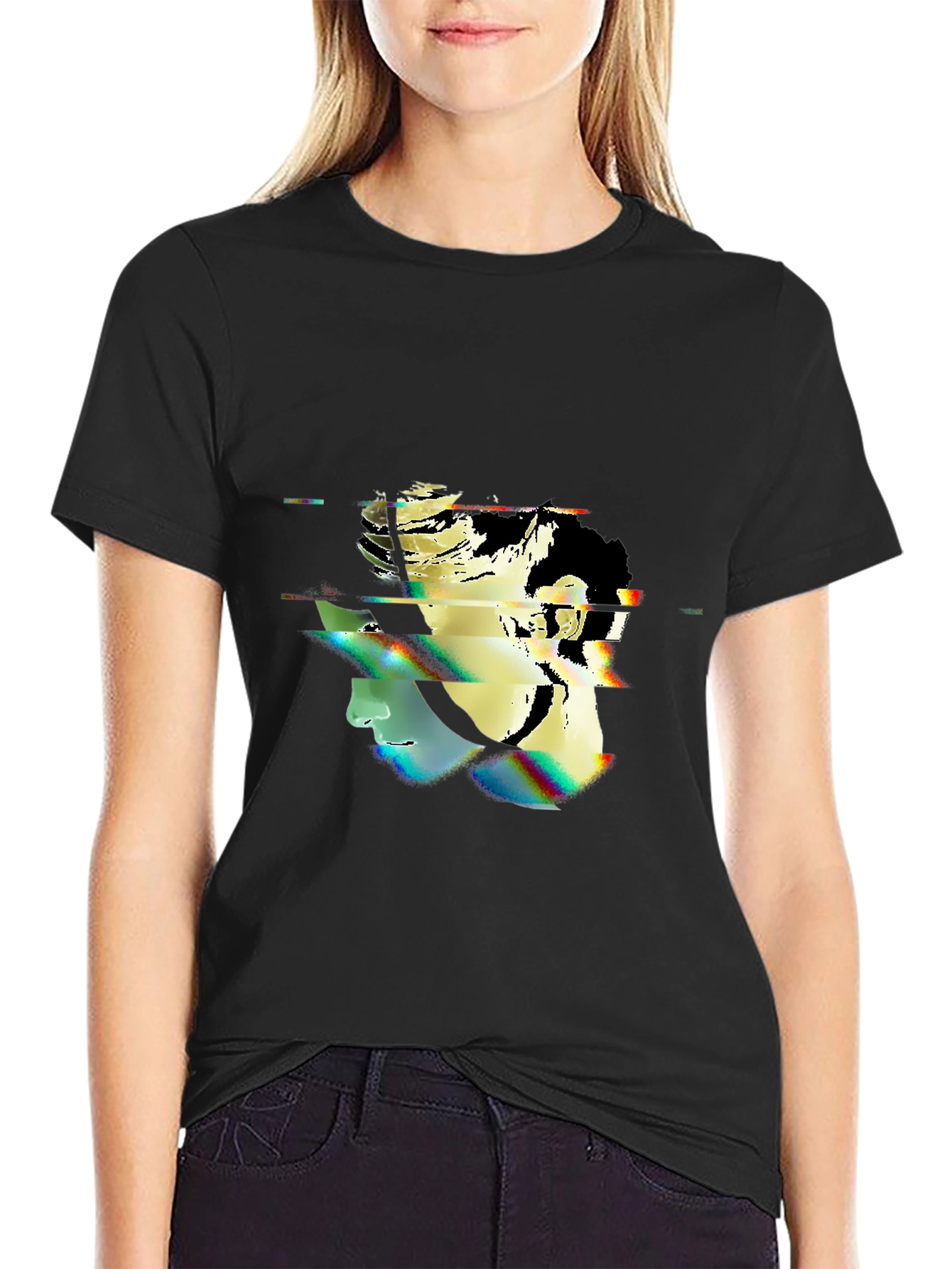 Glitch Portrait Black T-Shirt - Modern Graphic Tee