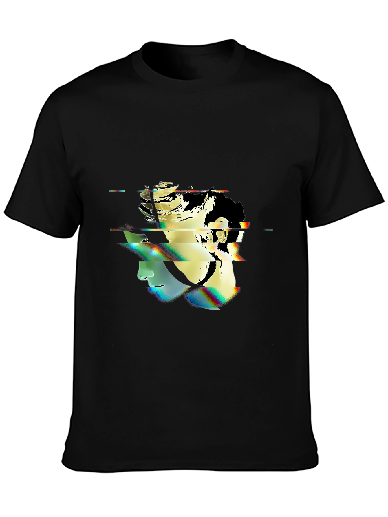 Glitch Portrait Black T-Shirt - Modern Graphic Tee