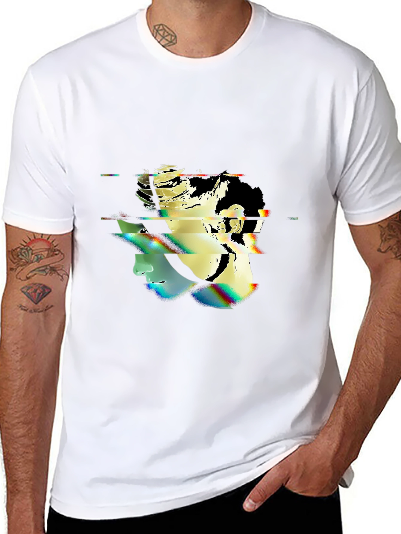 Glitch Portrait Black T-Shirt - Modern Graphic Tee