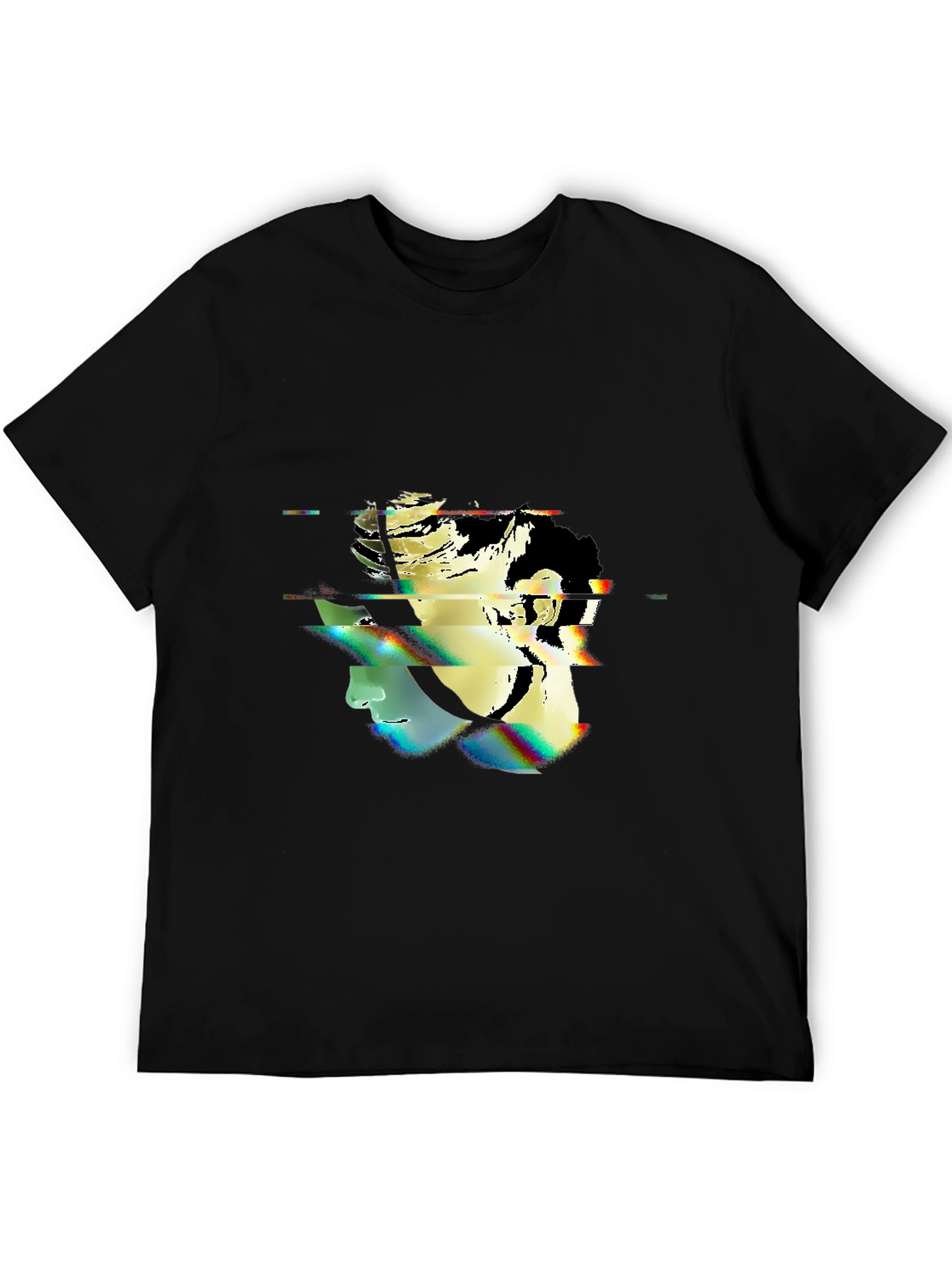 Glitch Portrait Black T-Shirt - Modern Graphic Tee