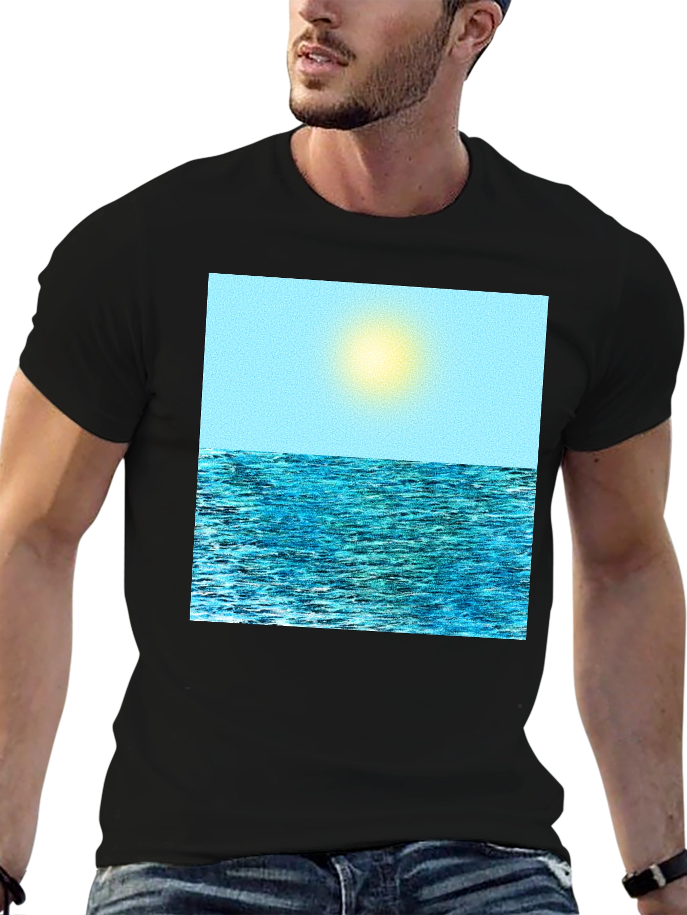 Ocean View Graphic Tee - Black Cotton Comfort
