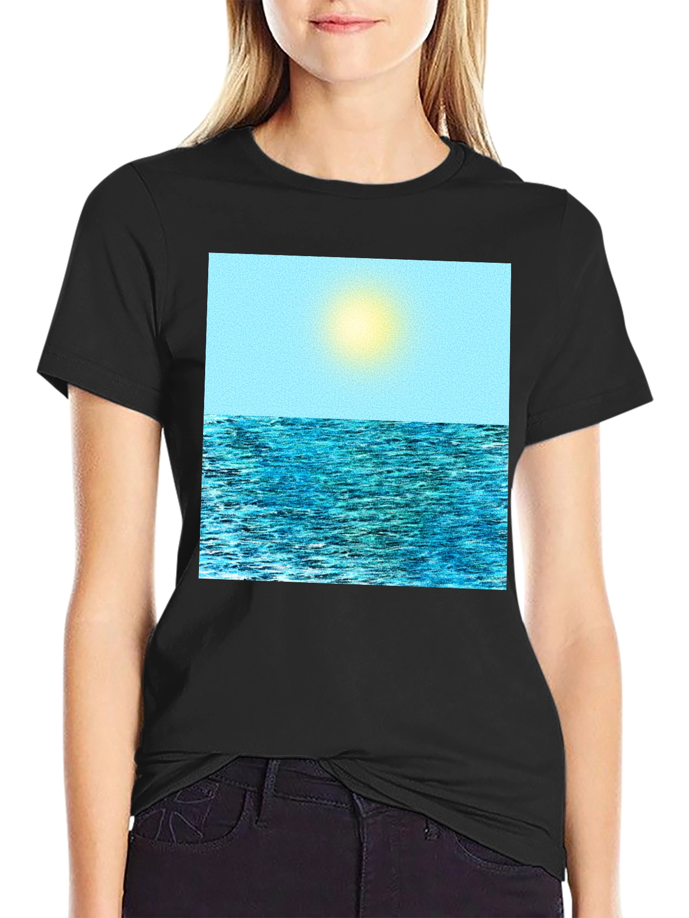 Ocean View Graphic Tee - Black Cotton Comfort