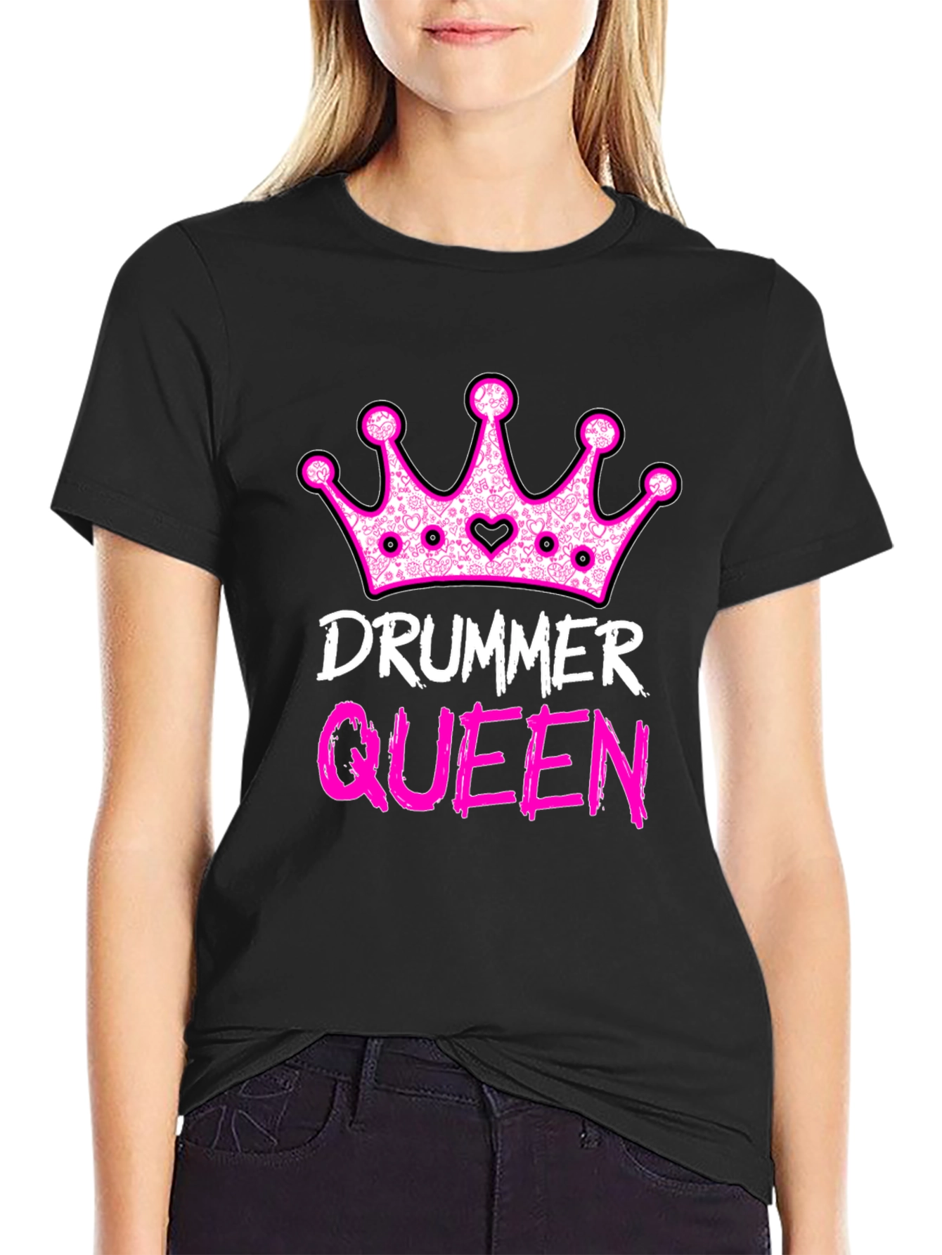 Drummer Queen Black T-Shirt - Music Lover Tee