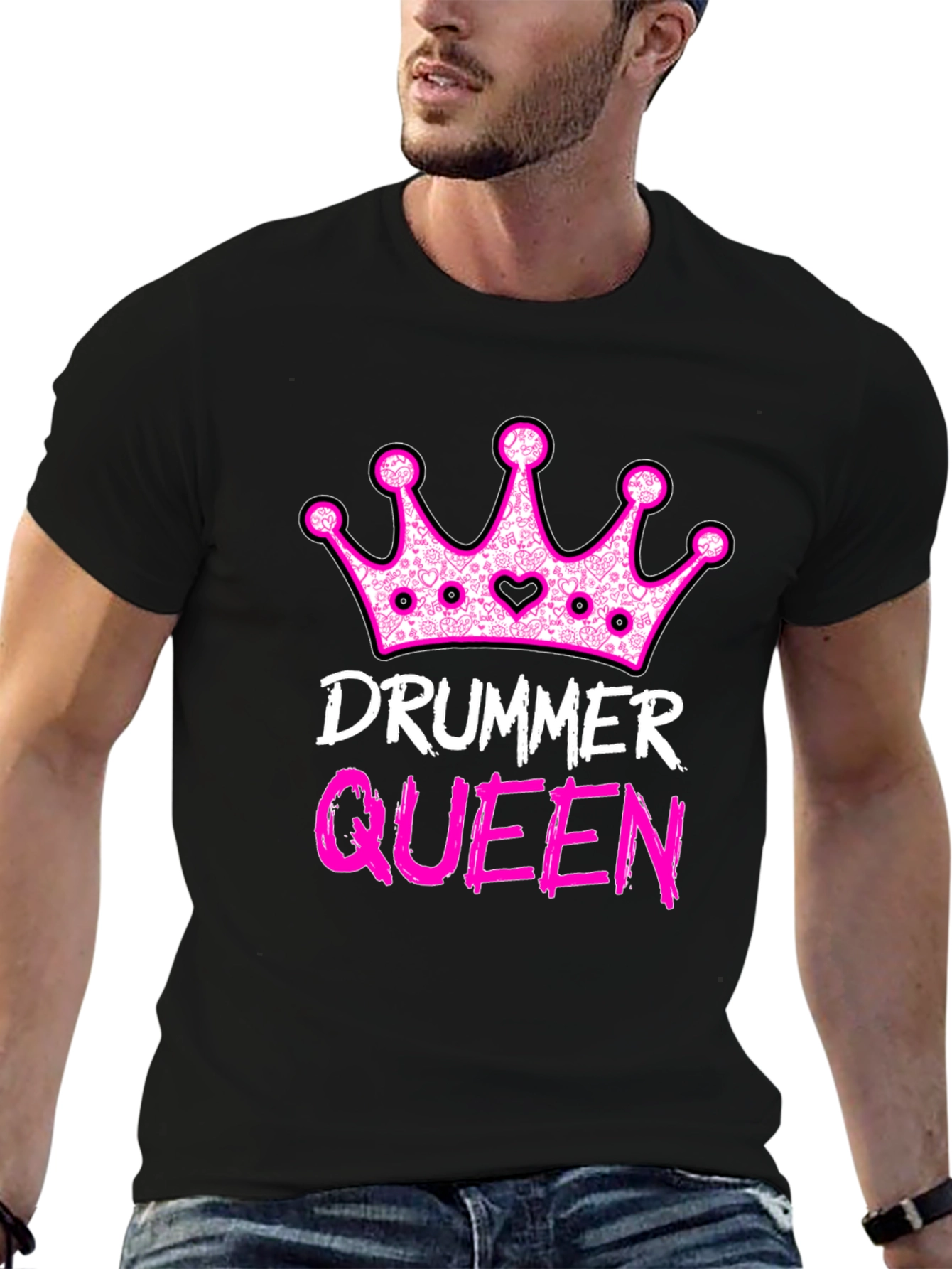 Drummer Queen Black T-Shirt - Music Lover Tee