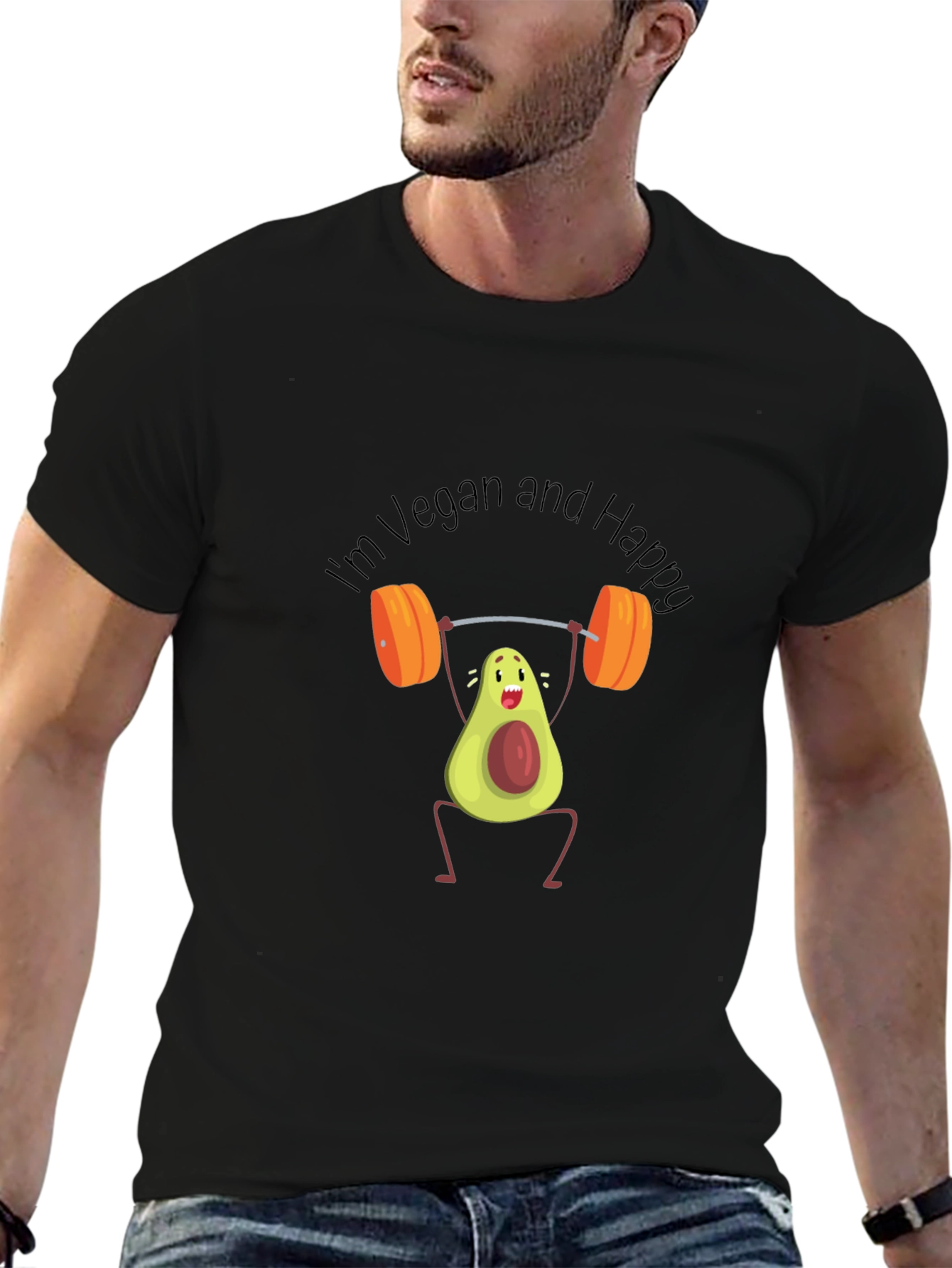 Vegan Avocado Weightlifter T-Shirt - Black