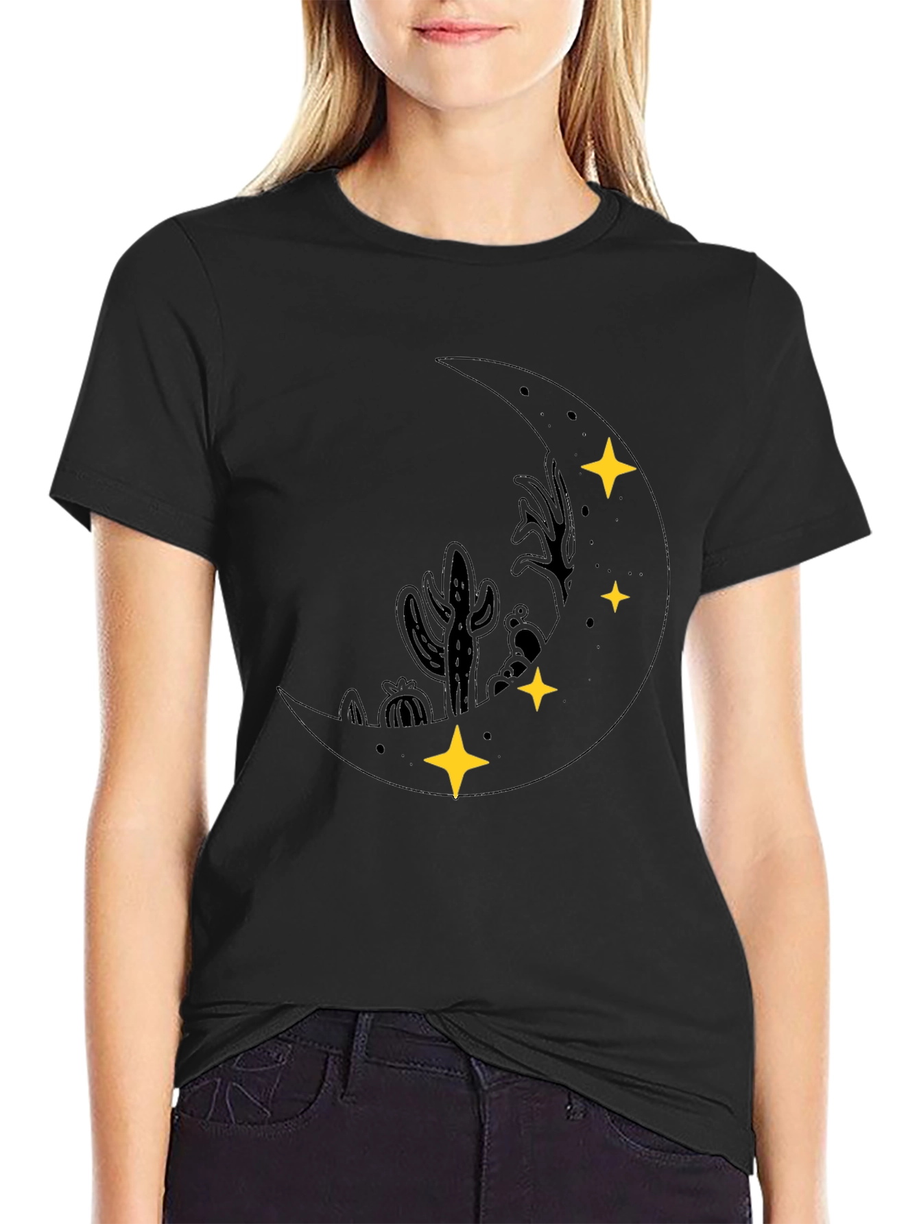 Desert Moon Graphic Tee - Black Cotton T-Shirt