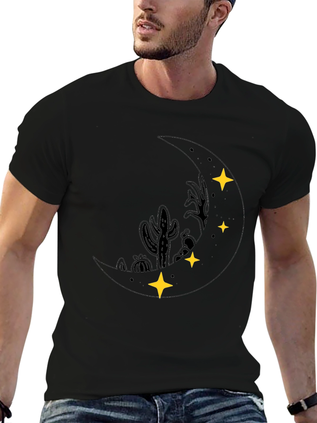 Desert Moon Graphic Tee - Black Cotton T-Shirt