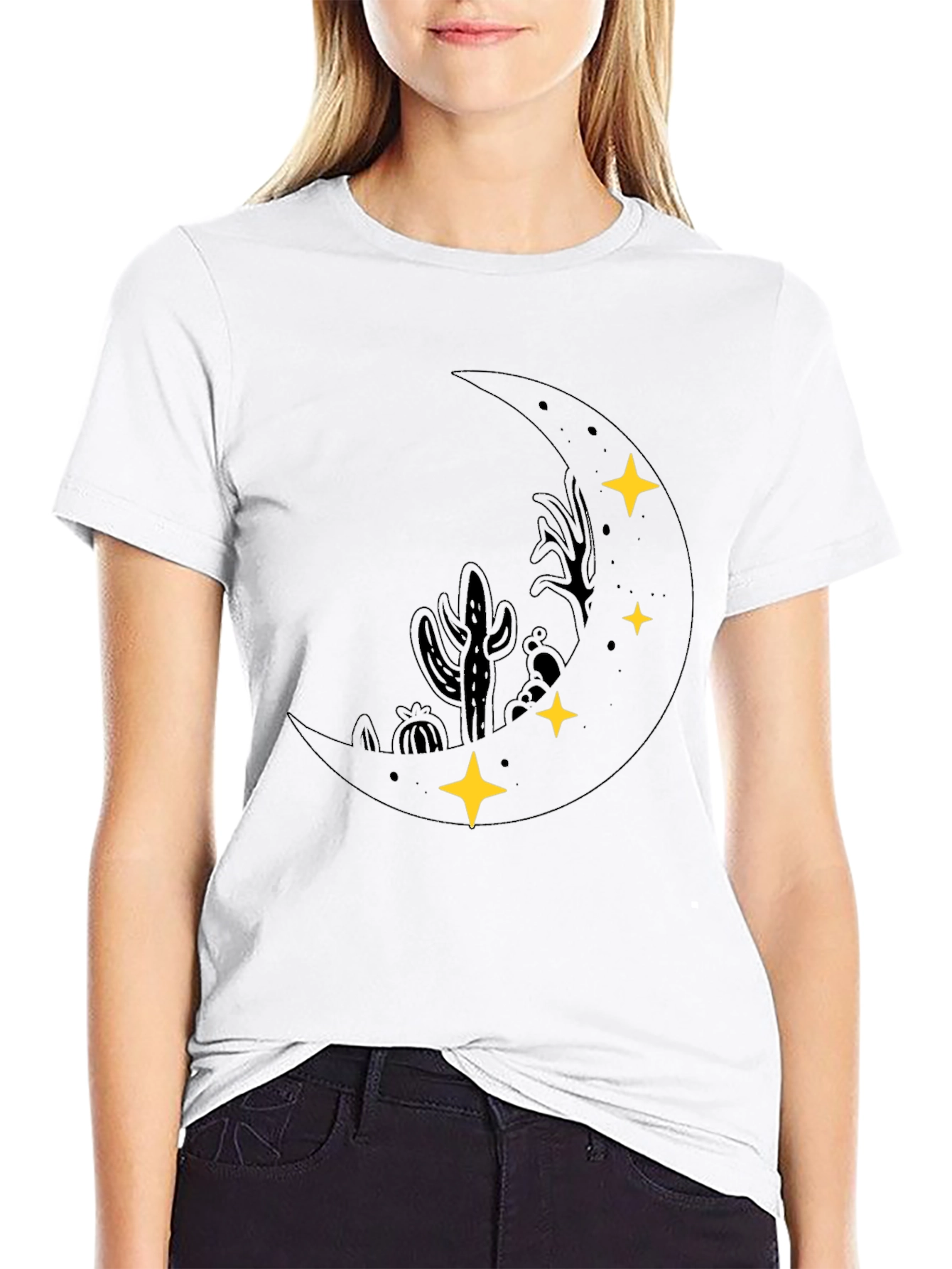 Desert Moon Graphic Tee - Black Cotton T-Shirt
