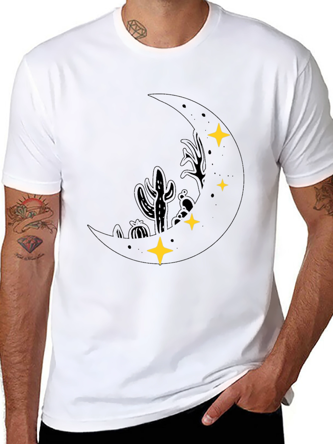 Desert Moon Graphic Tee - Black Cotton T-Shirt
