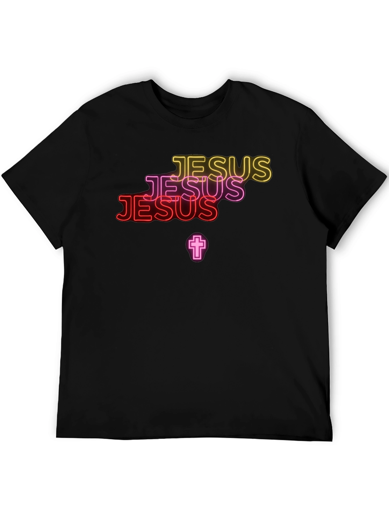 Neon Jesus Graphic Print Black Tee