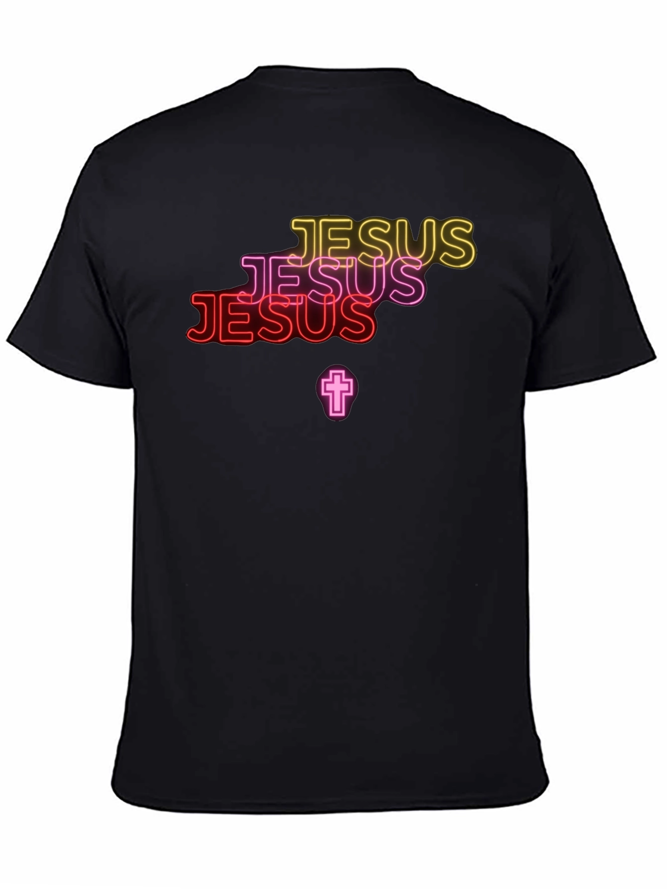 Neon Jesus Graphic Print Black Tee